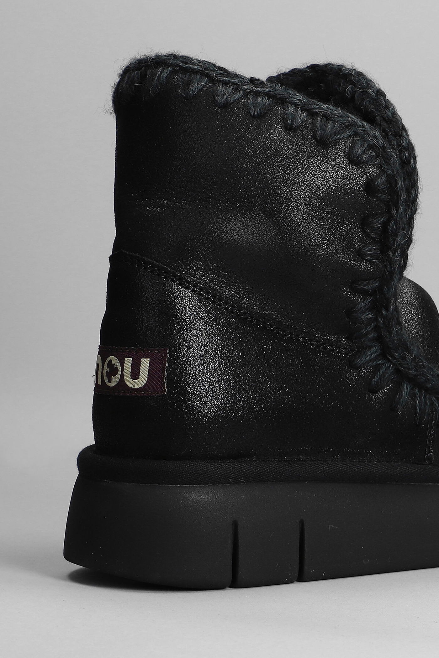 Mou Eskimo 18 Low Heels Ankle Boots In Black Leather In Multi