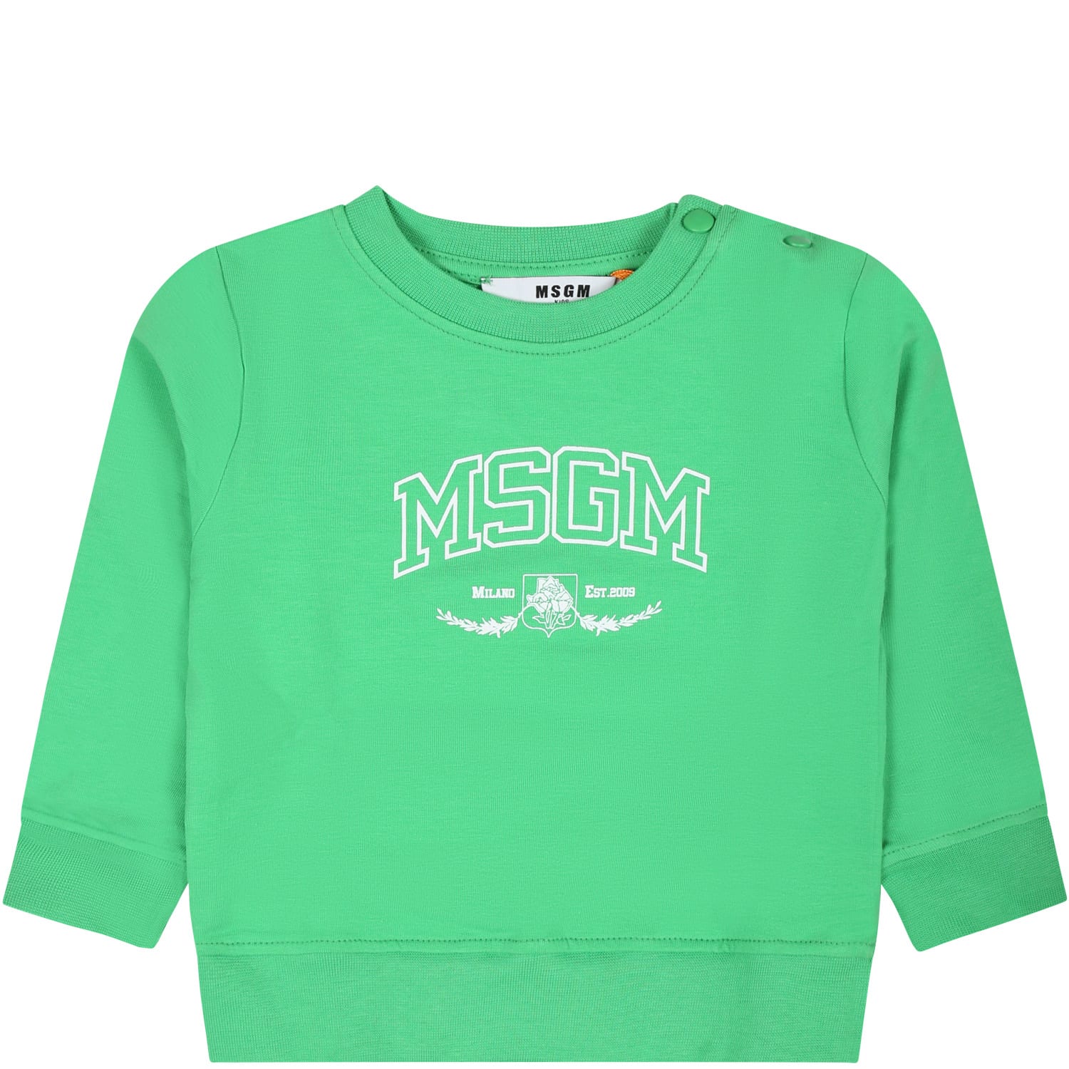 Msgm Green Sweatshirt For Baby Boy With Logo