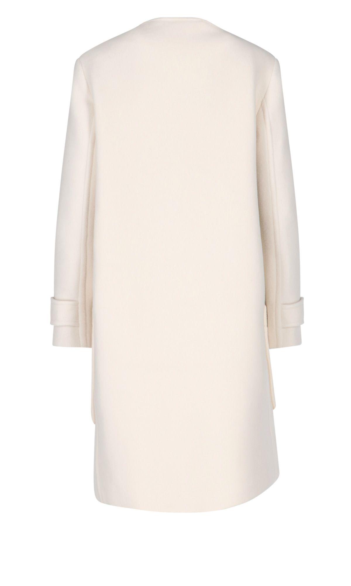 Shop Burberry Wool Straps Coat In Ivory Blush