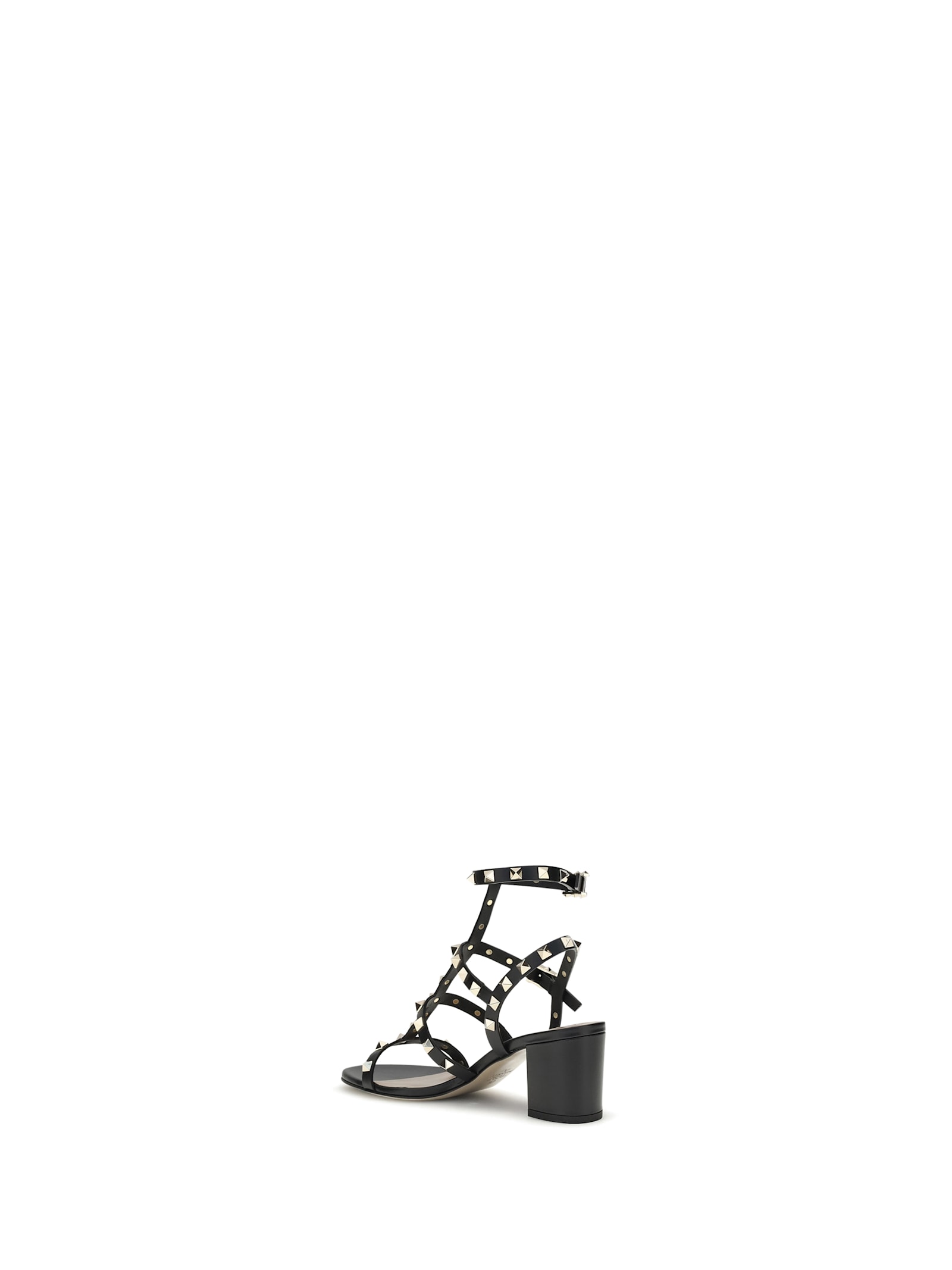 Valentino Leather Rockstud Block Heel Sandals In Black