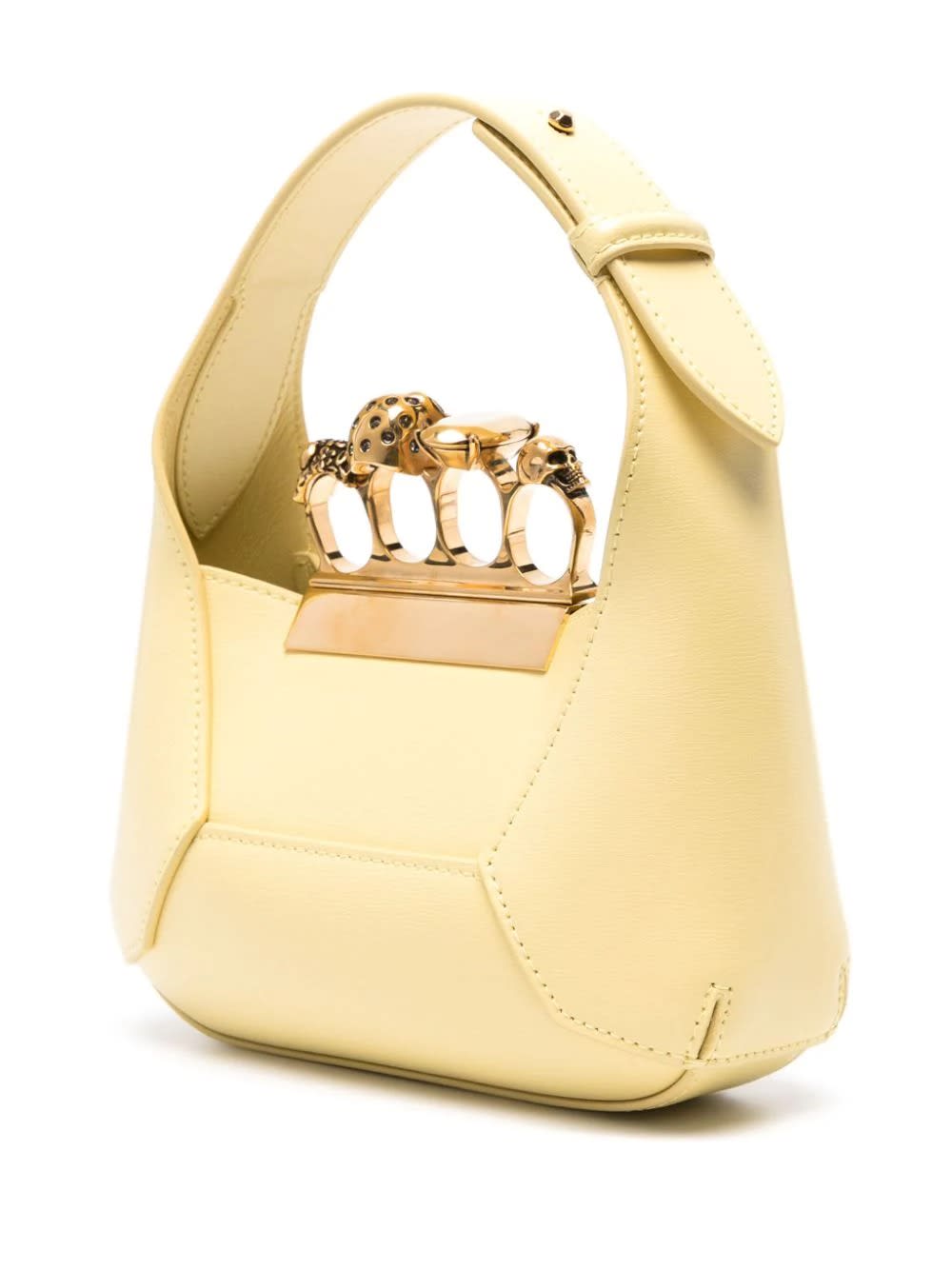Shop Alexander Mcqueen The Jewelled Hobo Mini Bag In Pastel Yellow And Gold