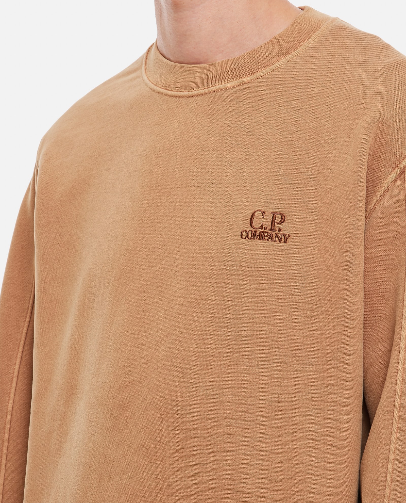 Shop C.p. Company Crewneck Stonewashed Sweatshirt In Brown