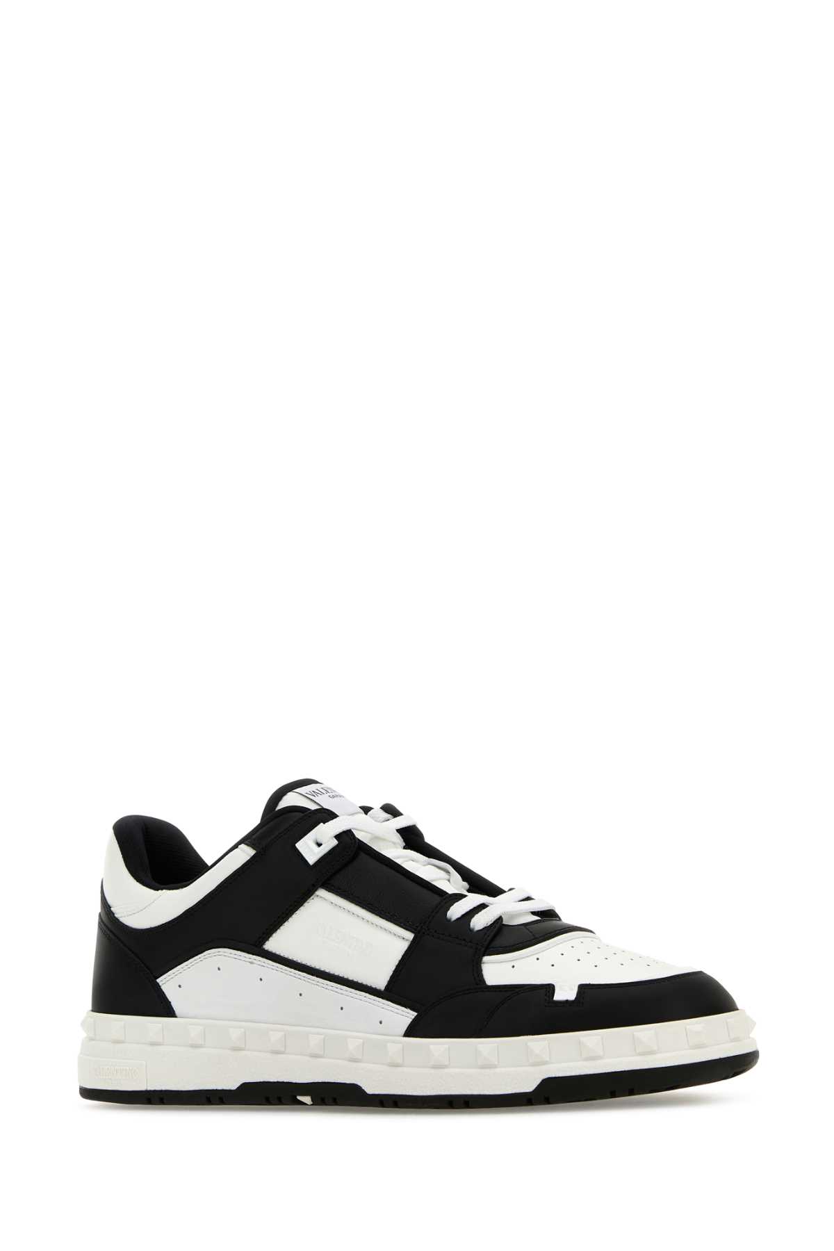 Shop Valentino Two-tone Leather Freedots Sneakers In Nerobiancobianconerobianconerobn