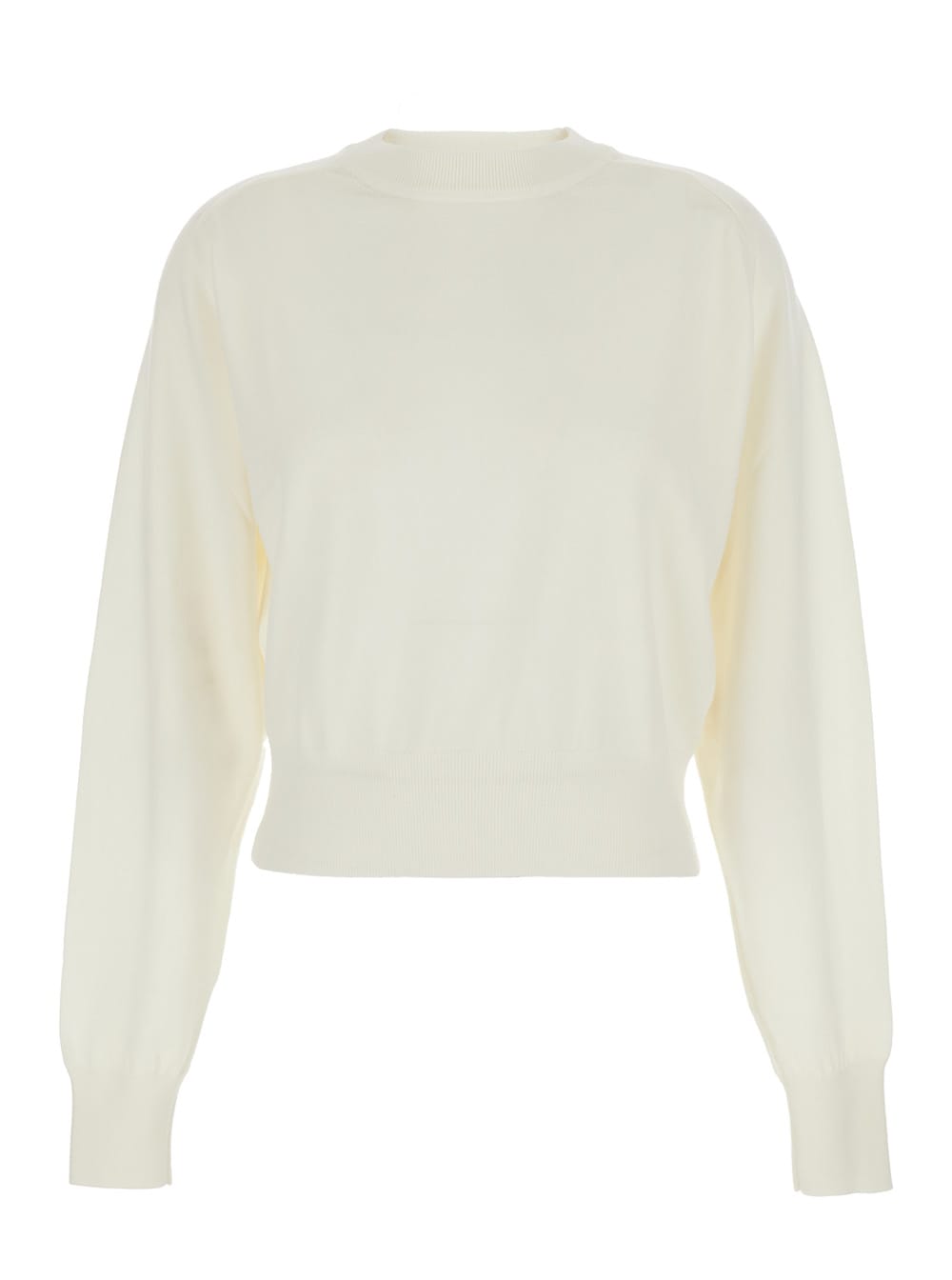 Jacquemus White Crew Neck Sweater With Back Logo In Merino Wool Woman In White