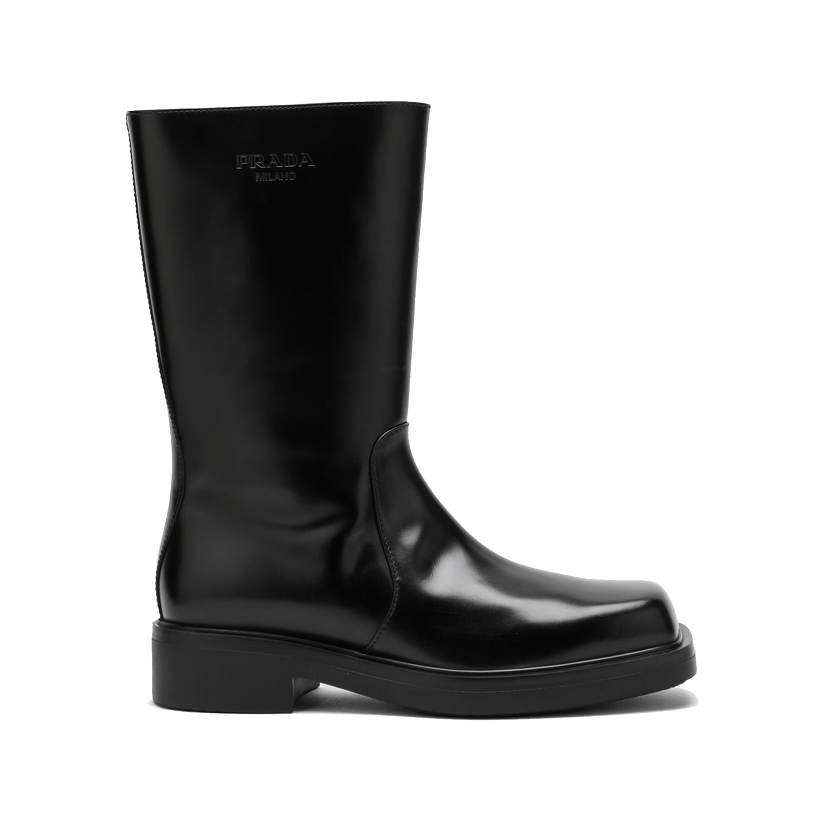 Shop Prada Leather Boots In Black