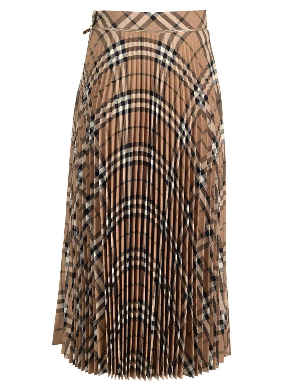 Shop Burberry Wool Pleated Skirt In Brown