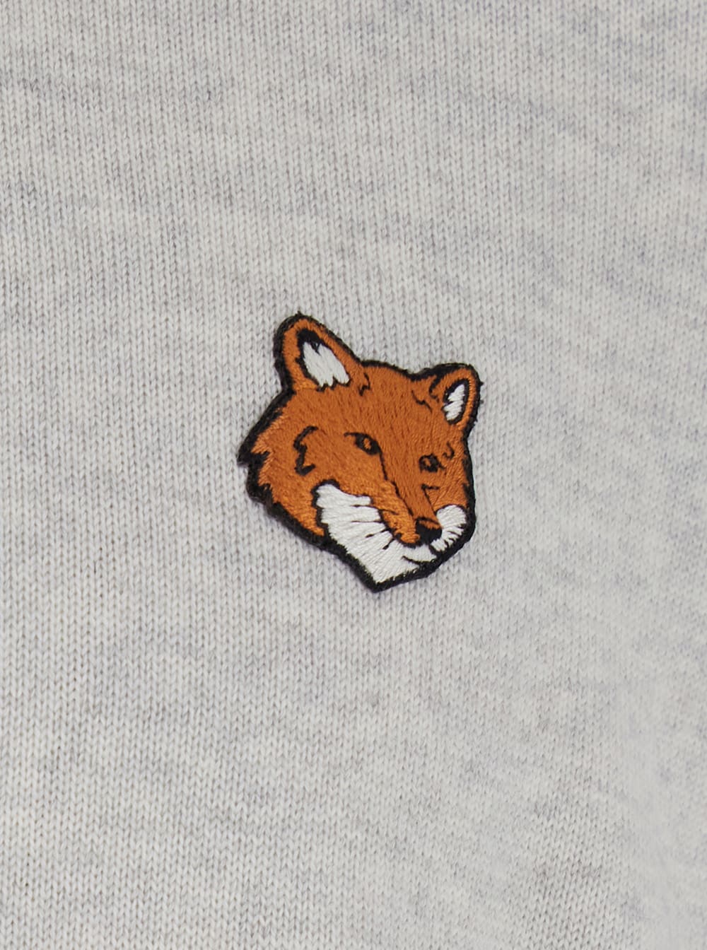 Maison Kitsuné Grey Crew Neck Sweater With Fox Patch On The Front In Wool Man In Gray