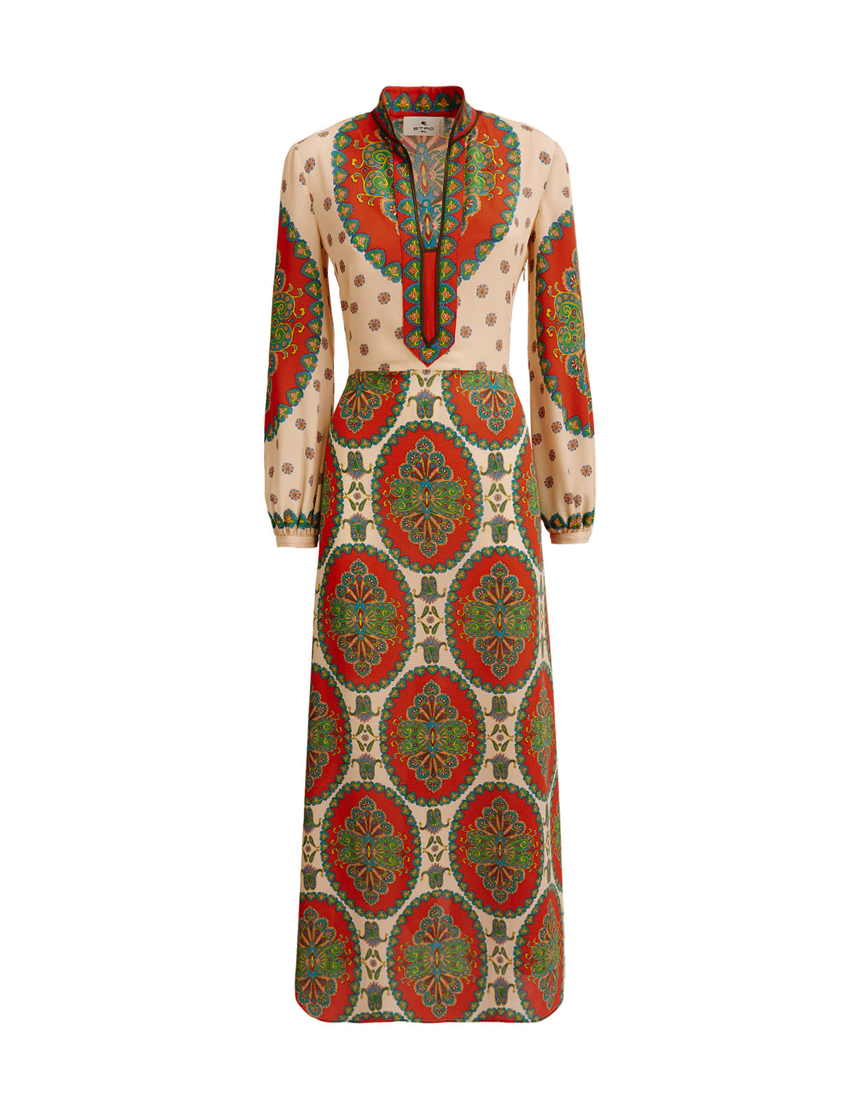 Etro Woman Long Dress In Sable Paisley With Paisley Medallion Print