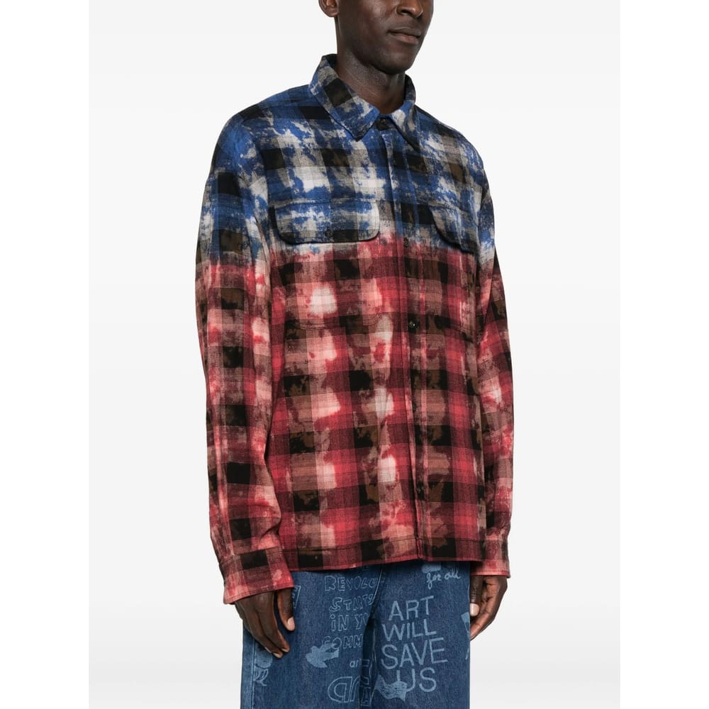 Palm Angels Stylish Checkered Casual Shirt With Gradient Effect In Red