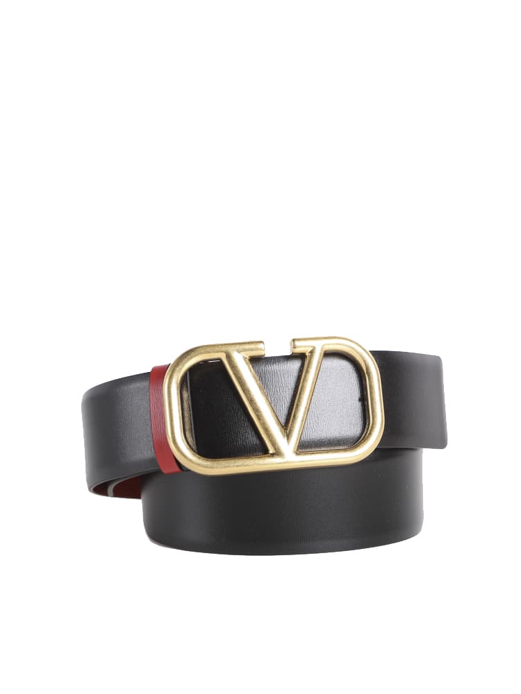 Valentino Garavani Vlogo Reversible Belt In Black/red