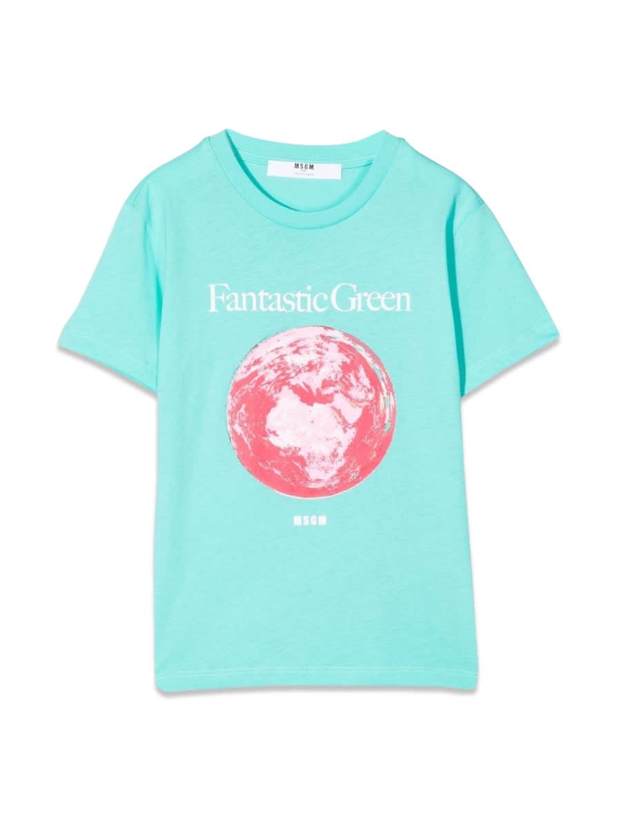 Shop Msgm Organic Jersey T-shirt In Baby Blue