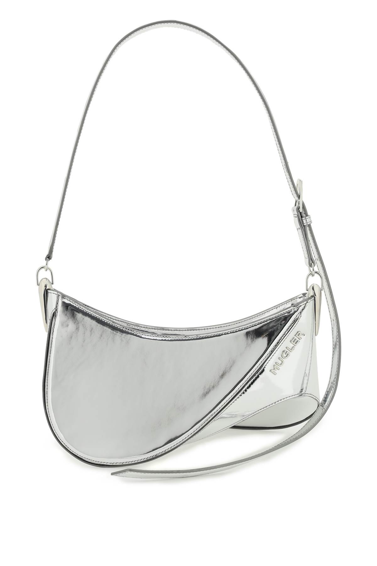 Mugler Spiral Curve 01 Medium Shoulder Bag In Chrome (silver)