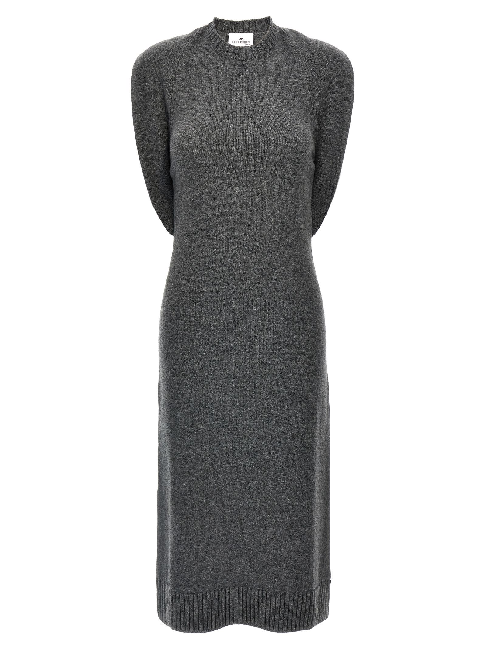 Shop Courrèges Over The Shoulder Drapè Dress In Gray