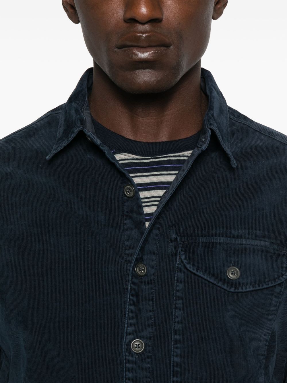C.p. Company Navy Corduroy Jacket With Button-up Front And Unique Lens Detail In Blue