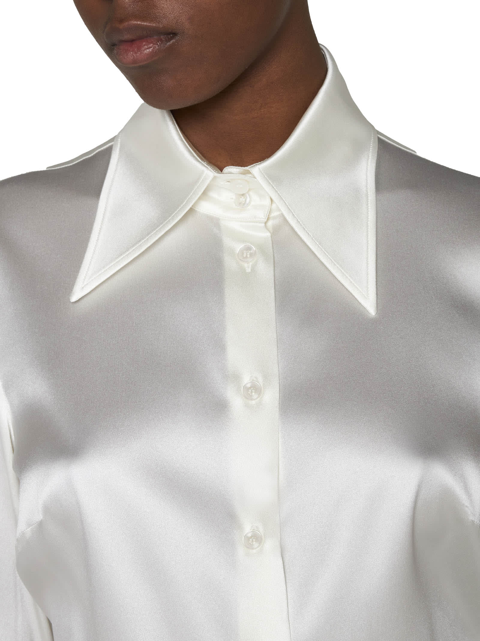Dolce & Gabbana Collared Long-sleeve Silk Blouse In White