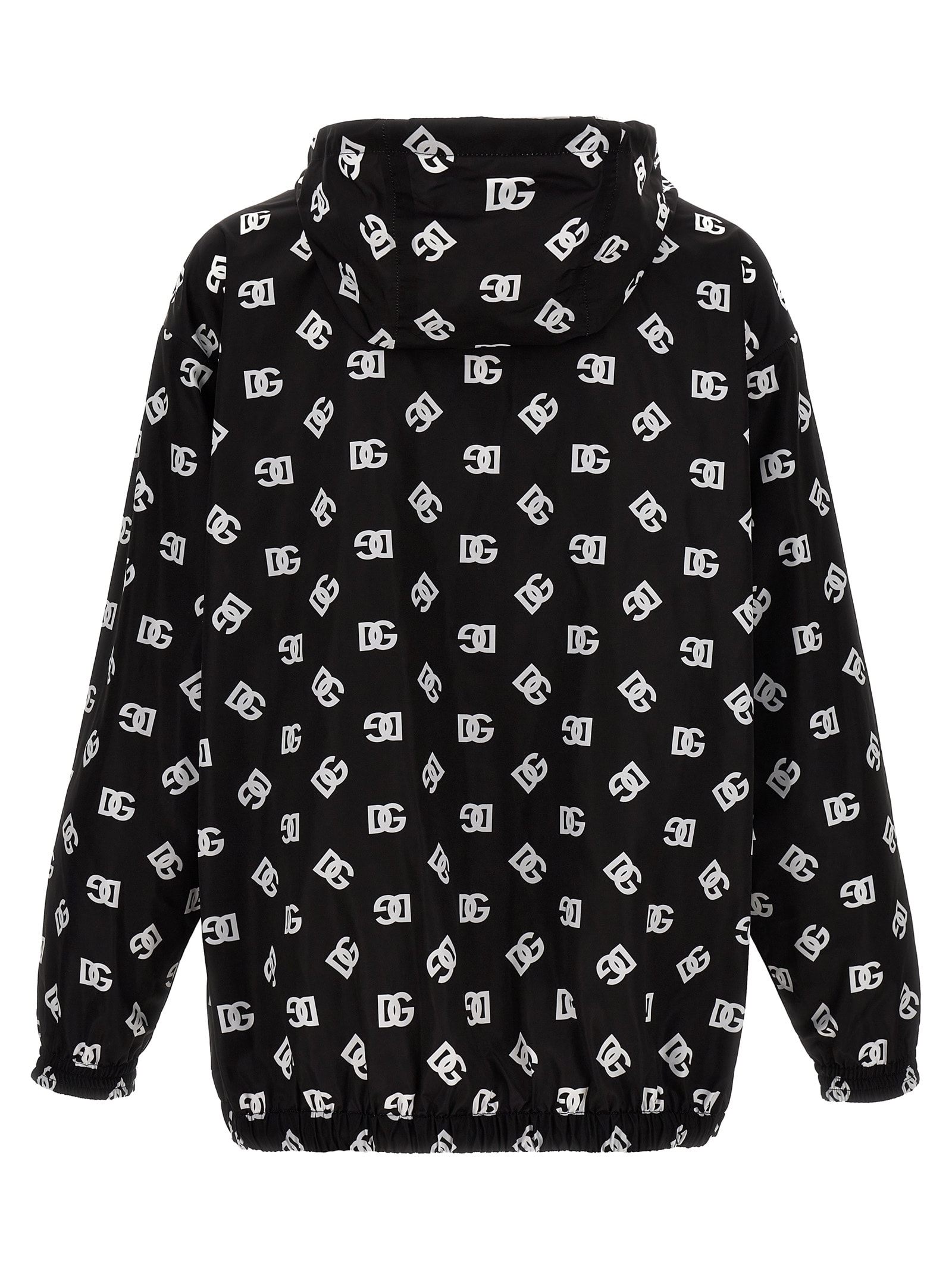 Shop Dolce & Gabbana Logo Print Hooded Jacket In White/black
