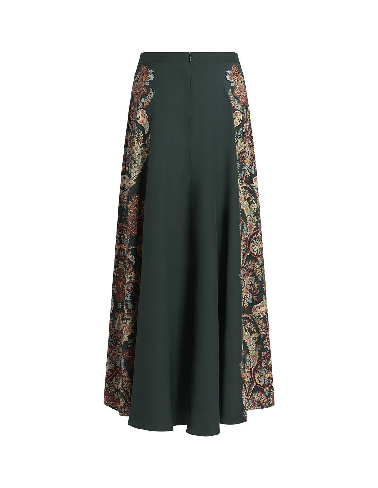 Shop Etro Dark Green Paisley Print Long Skirt