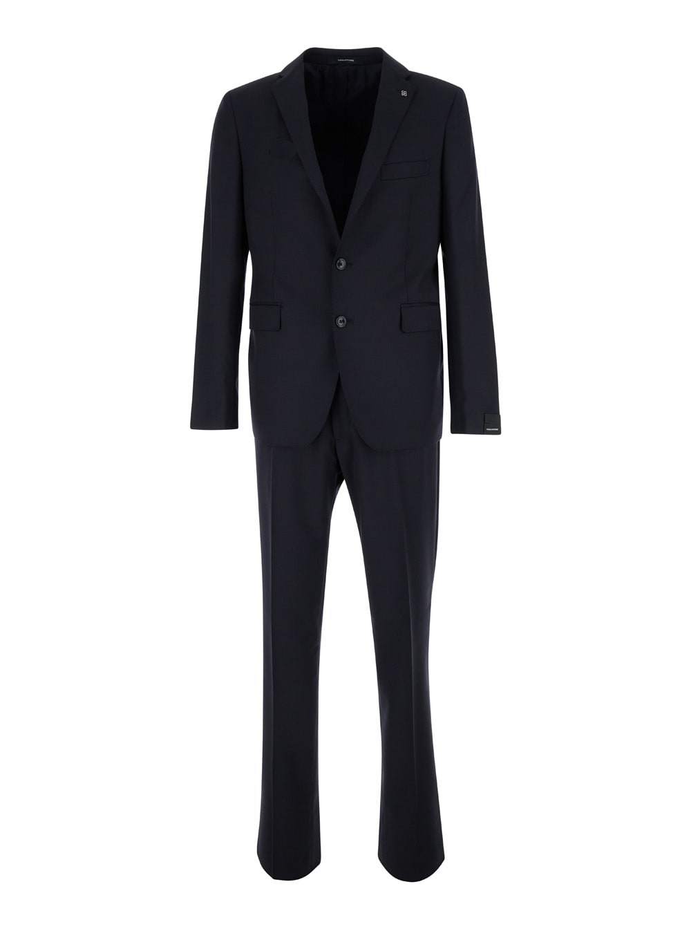 Black Single-breasted Suit With Logo Pin In Cotton Man