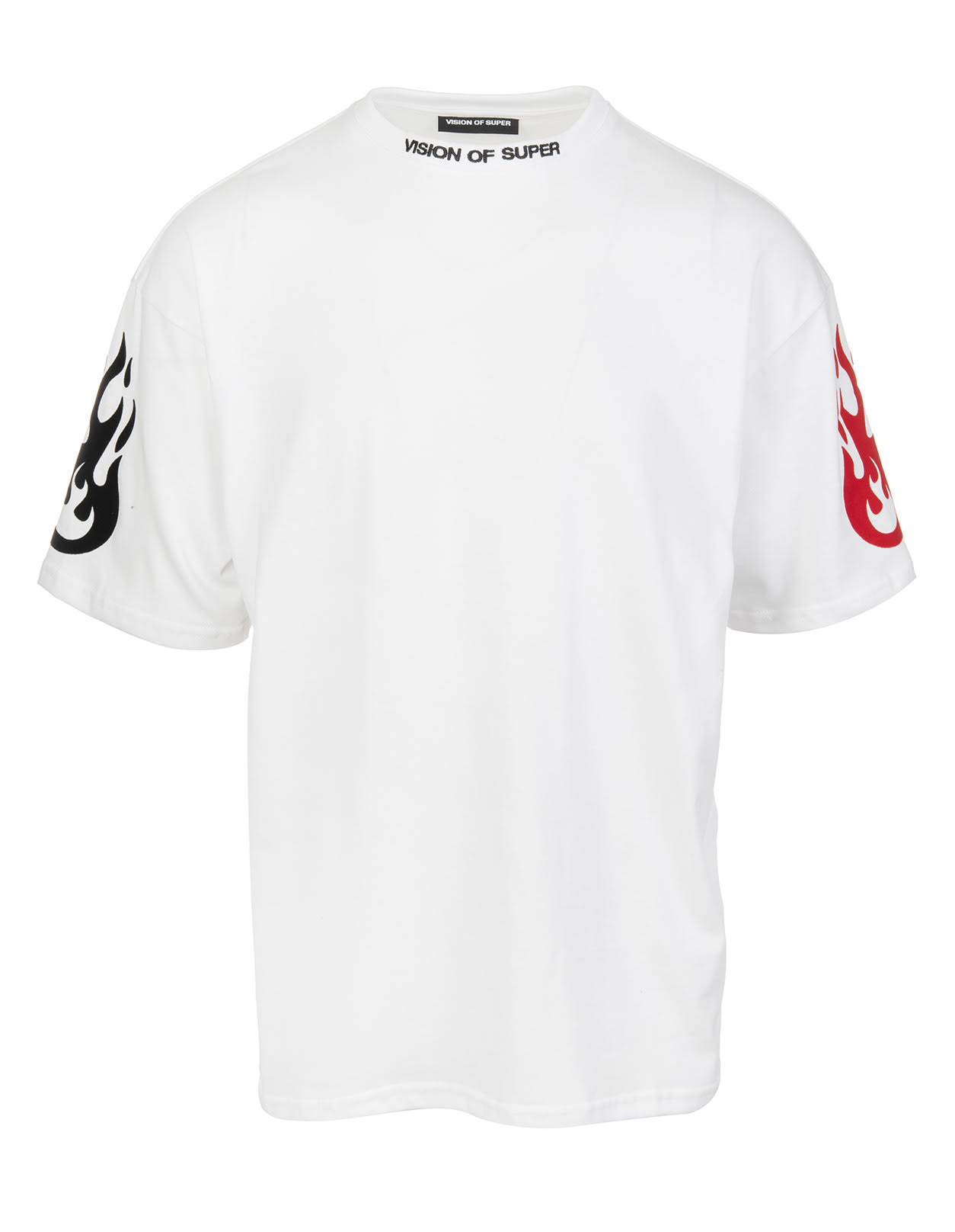 Vision of Super Man White T-shirt With Red And Black Flame
