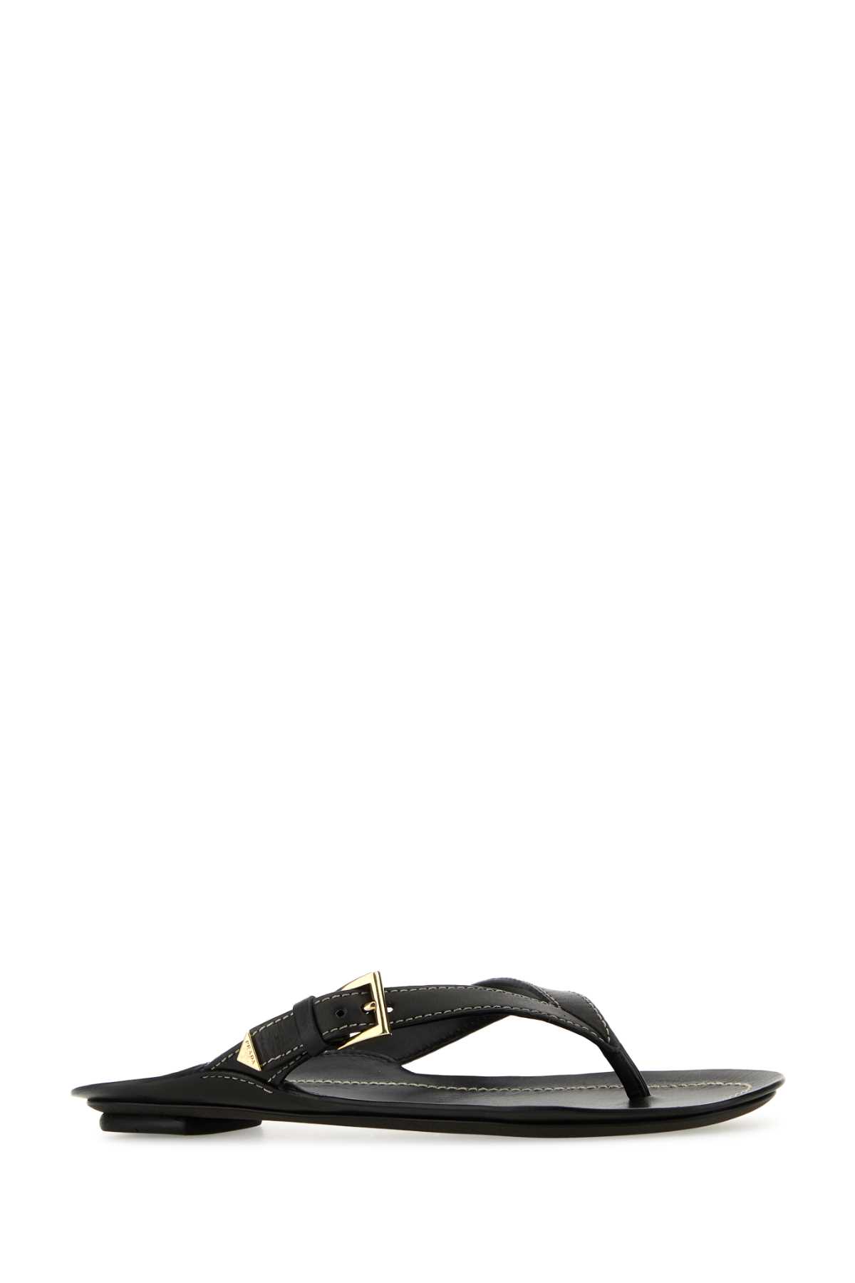 Shop Prada Black Leather Thong Slippers In Nero