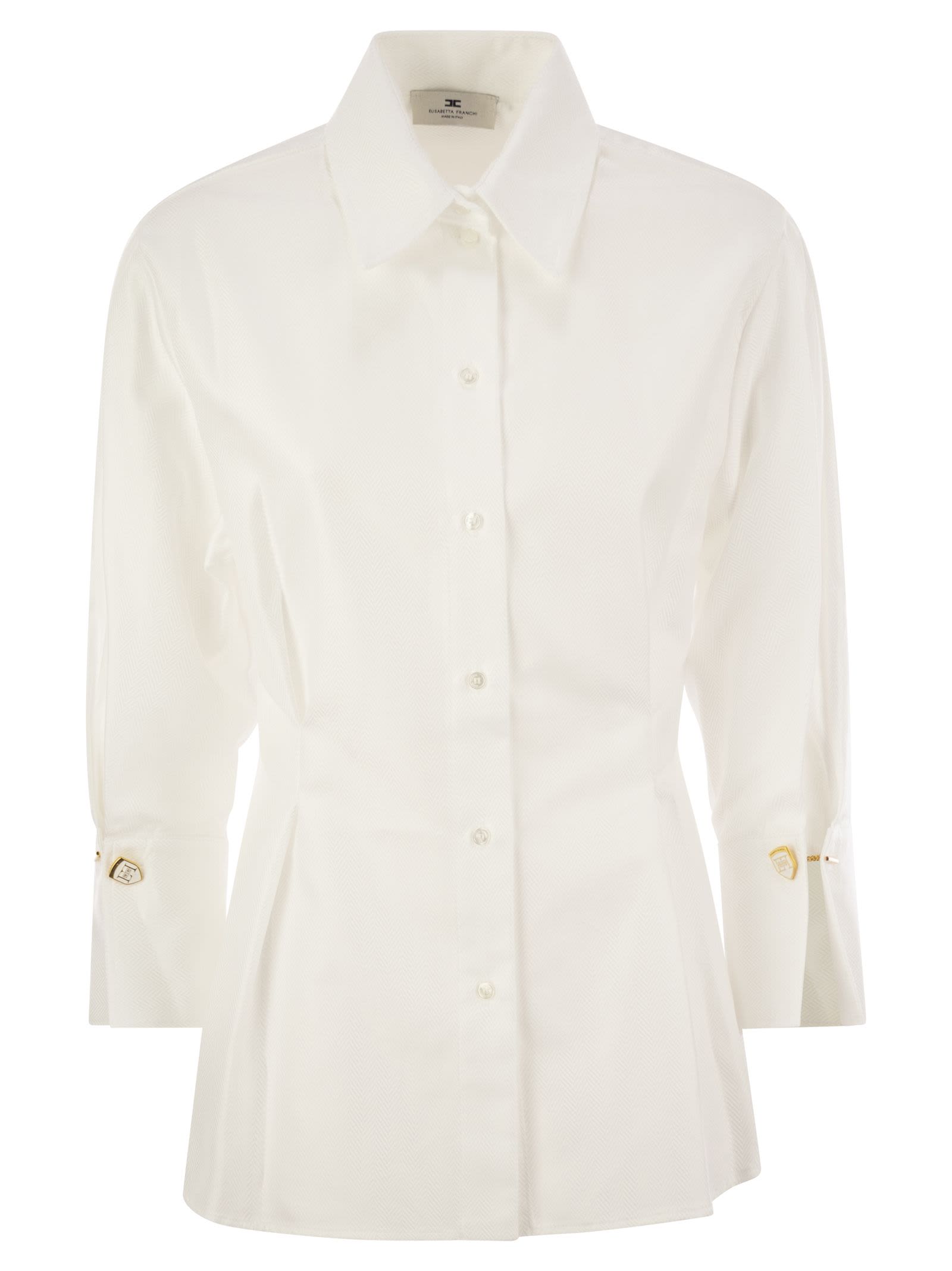 Shop Elisabetta Franchi Chevron Poplin Shirt With Darts In White