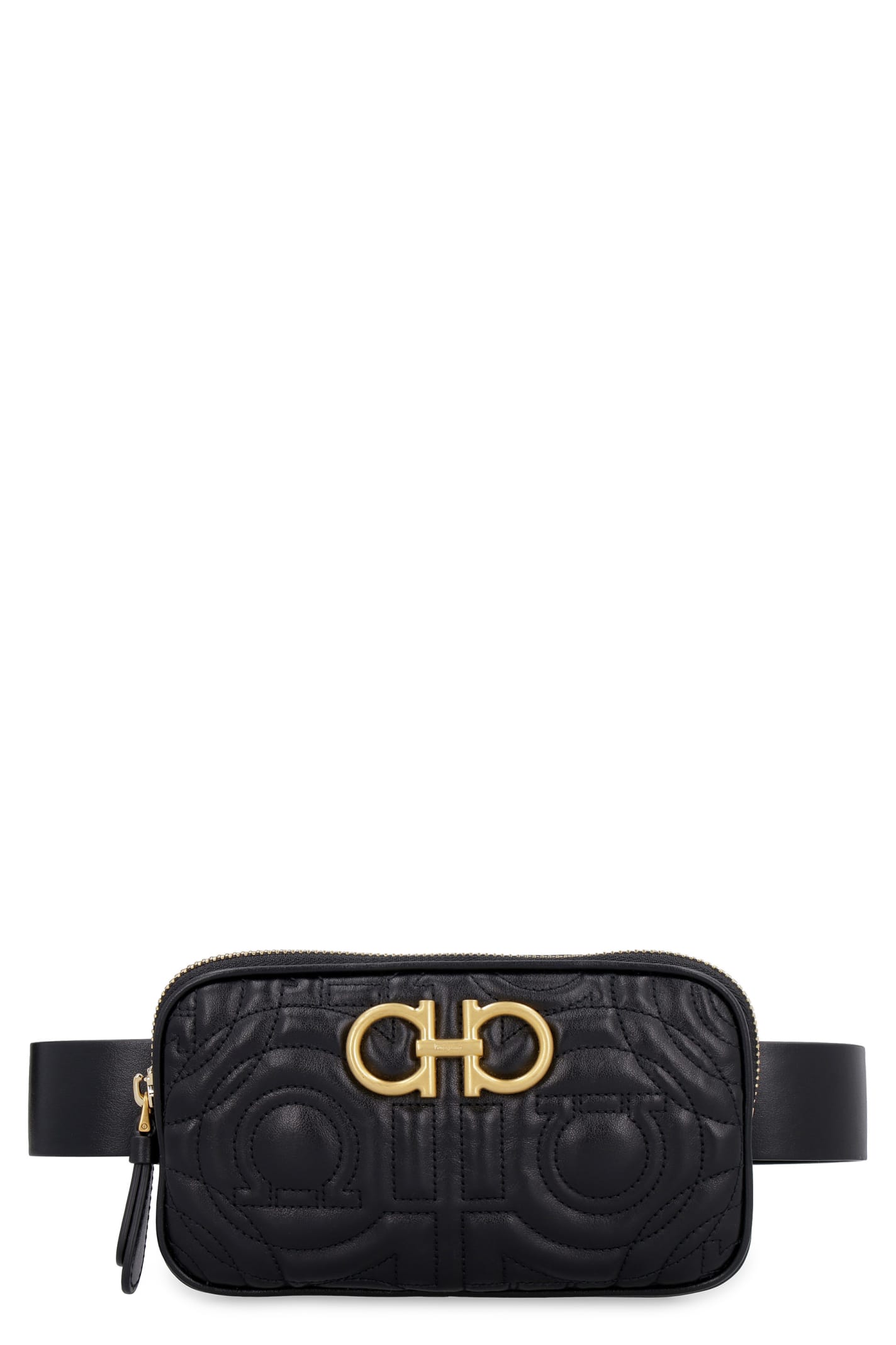 Salvatore Ferragamo Leather Belt Bag With Logo In Black | ModeSens