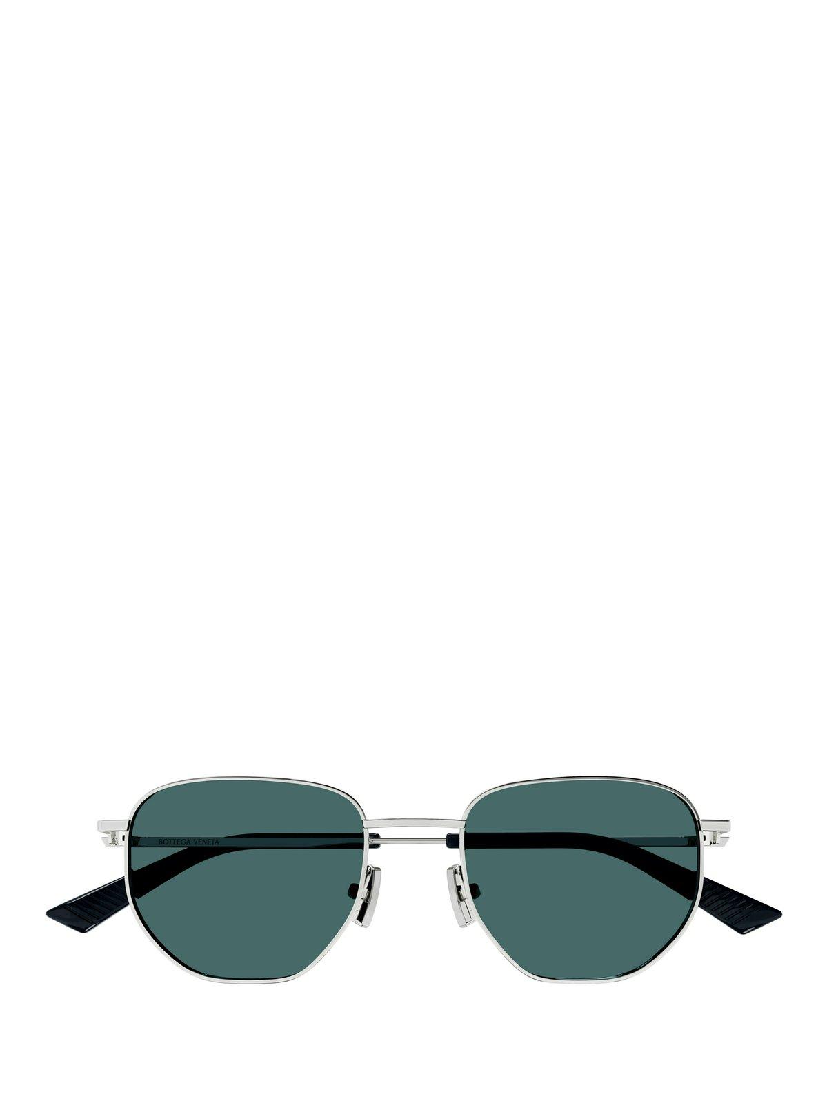 Shop Bottega Veneta Split Panthos Sunglasses In 004 Silver Silver Green