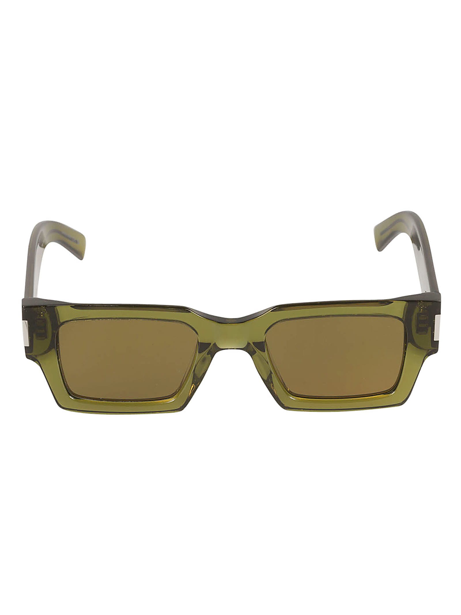 Saint Laurent Rectangular Frame Flame Effect Sunglasses In Green