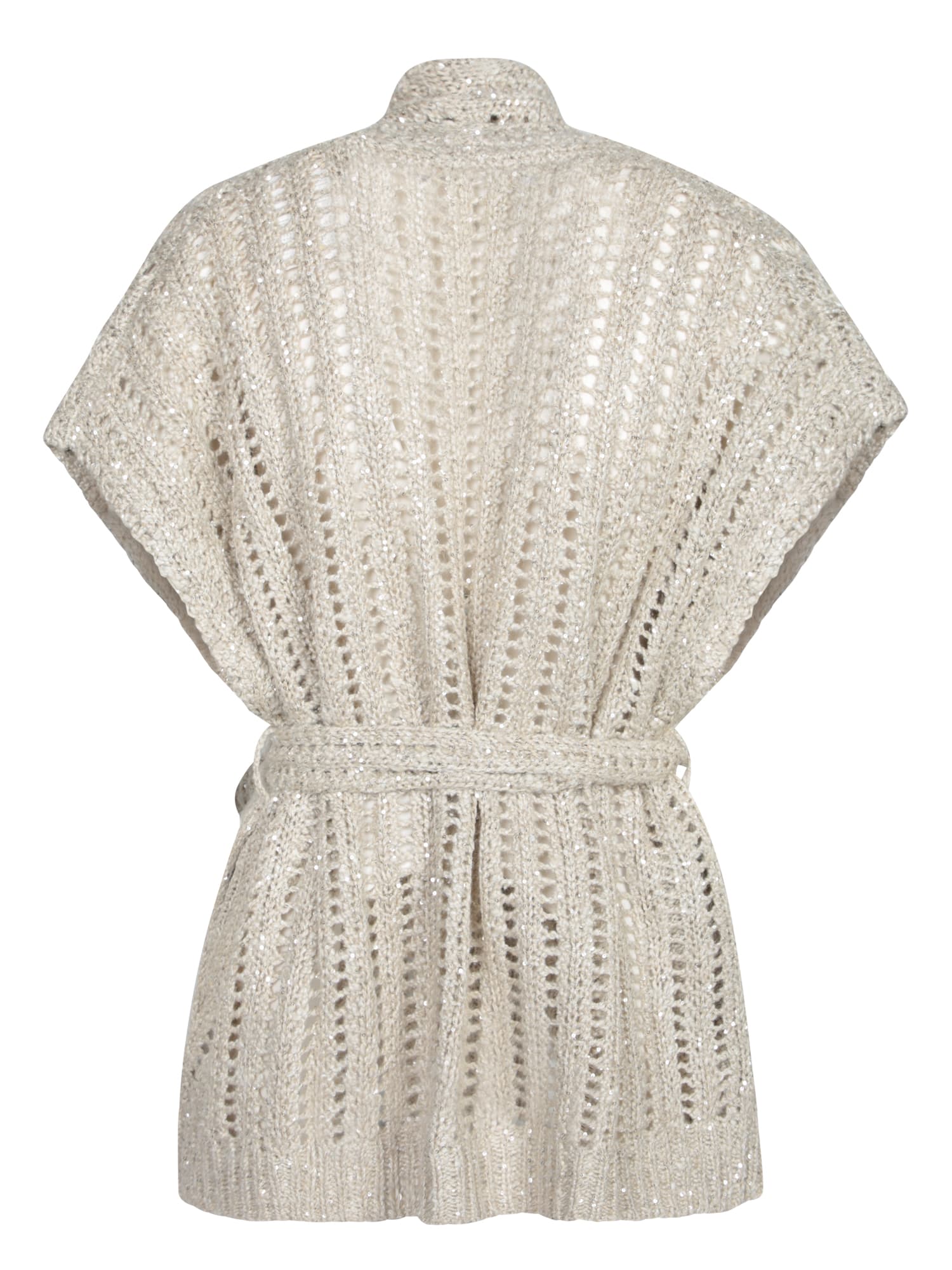 Brunello Cucinelli Dazzling Silk And Linen-blend Wrap Cardigan