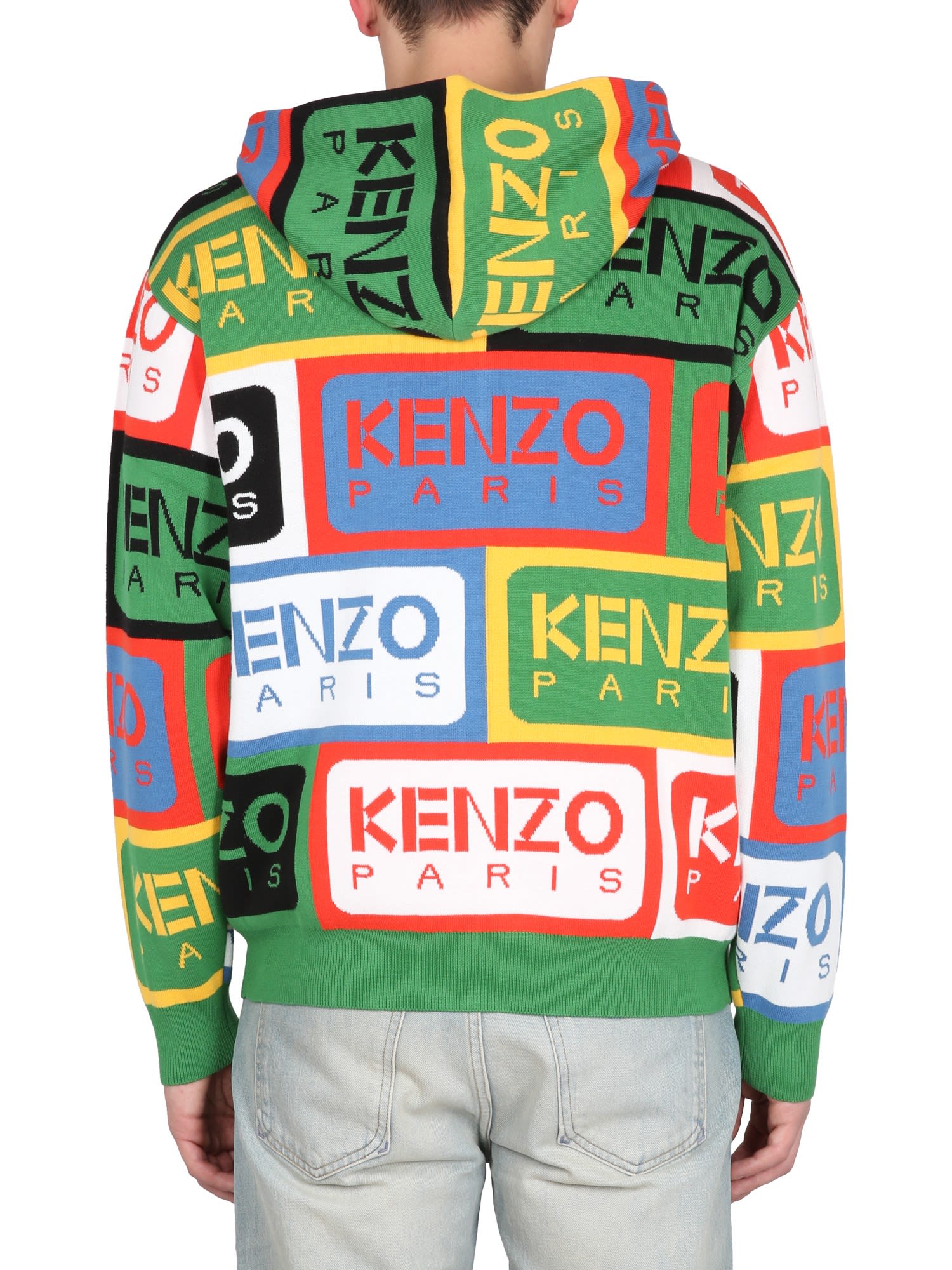 Shop Kenzo Label Knit Sweatshirt In White