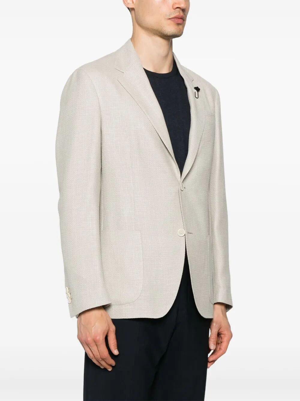 Lardini Textured Beige Tailored Jacket With Notched Lapel