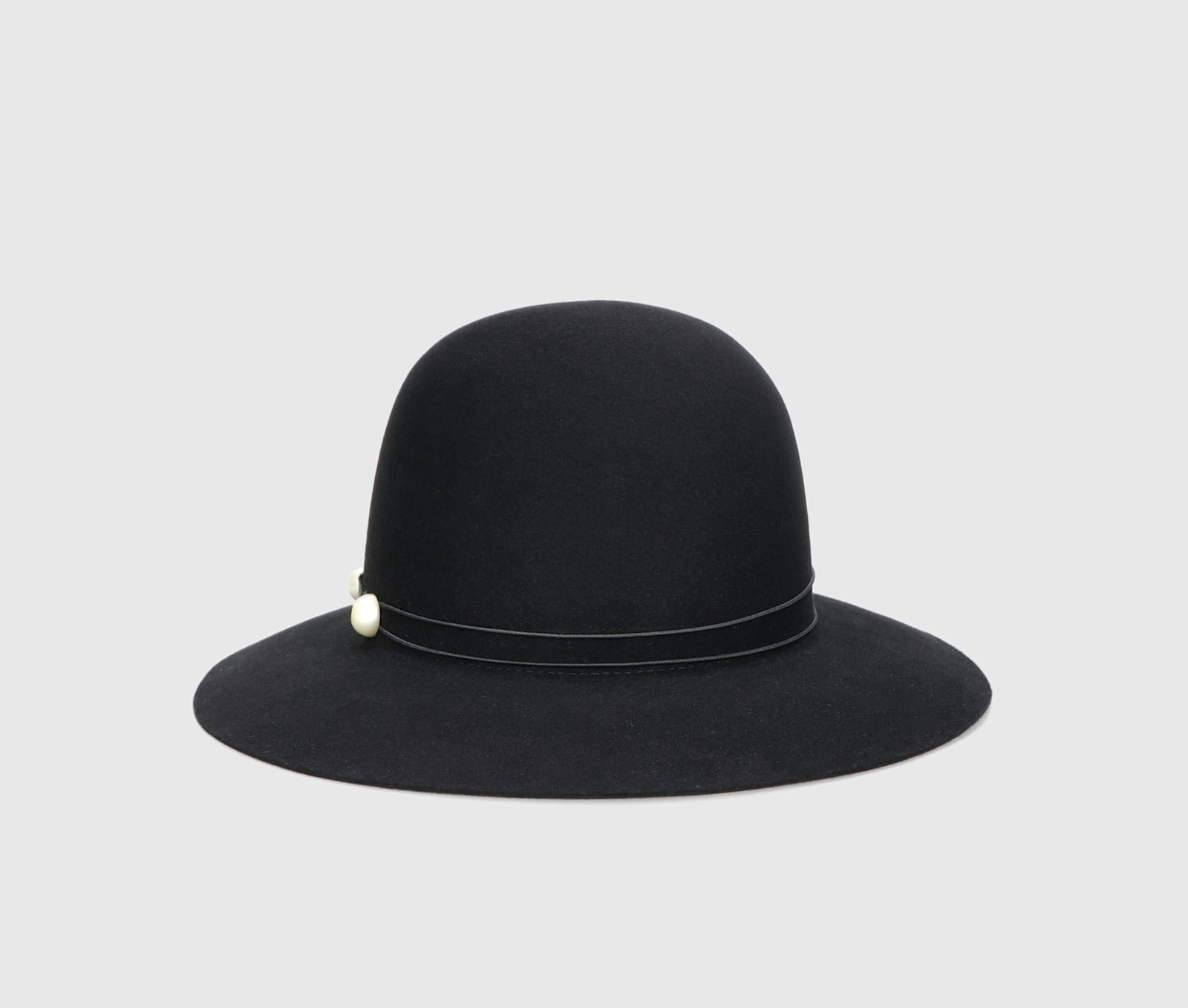 Borsalino Emi Alessandria Brushed Felt With Pearls Elastic Hatband Rollable In Black, Tone On Tone Hatband