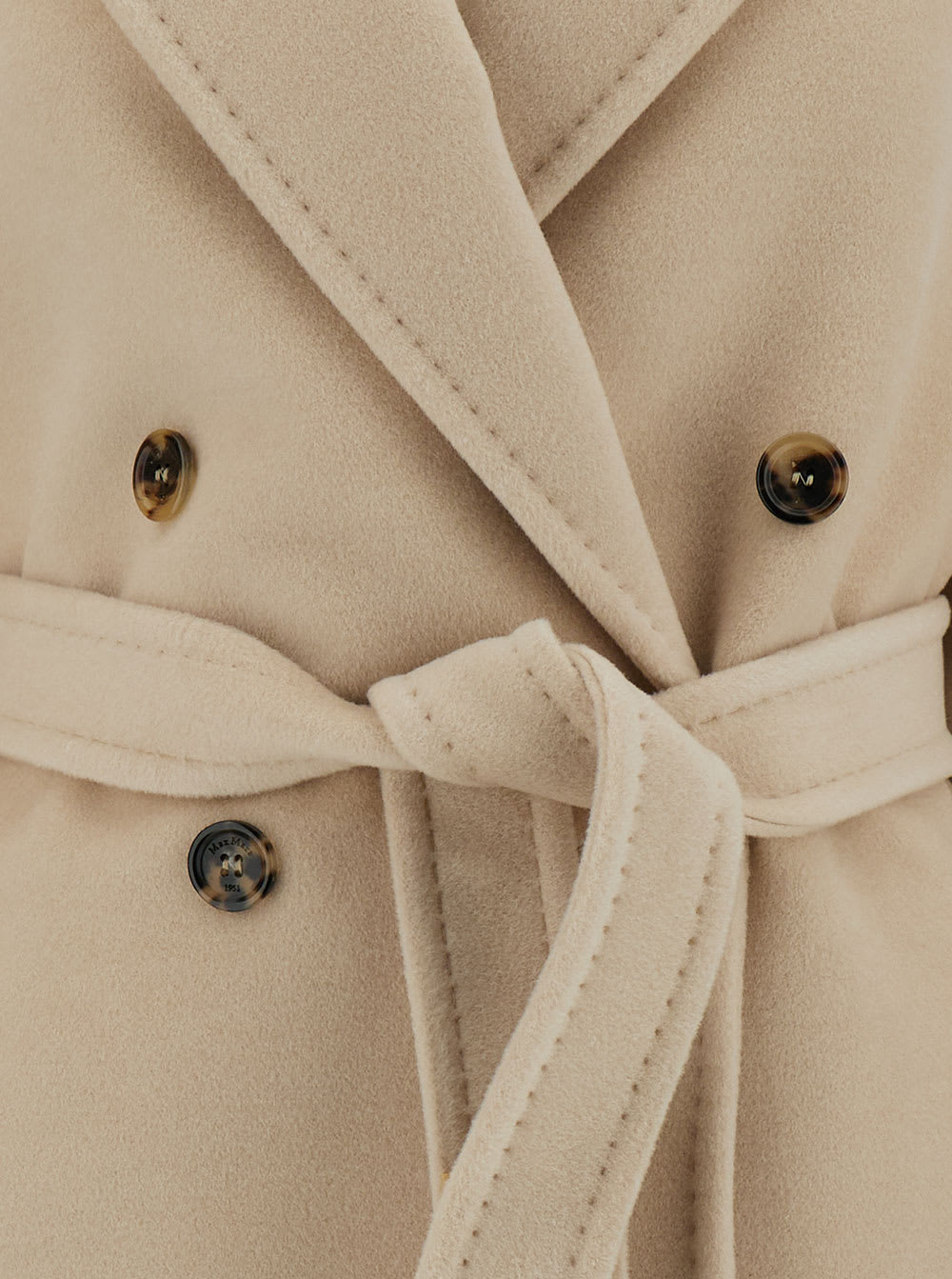 Shop Max Mara Beige Double-breasted Coat With Matching Belt In Wool And Cashmere Woman