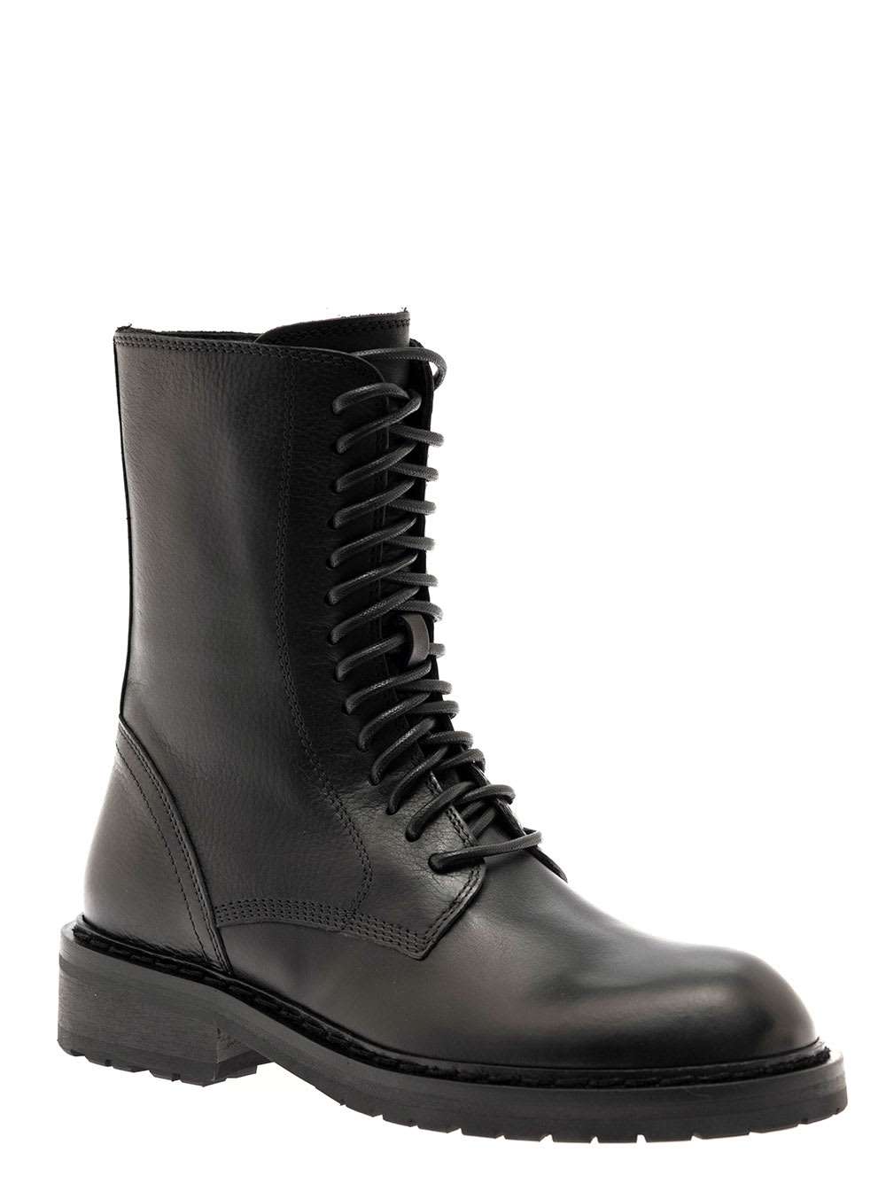 Ann Demeulemeester Black Lace-up Combat Boots In Leather Woman In Black