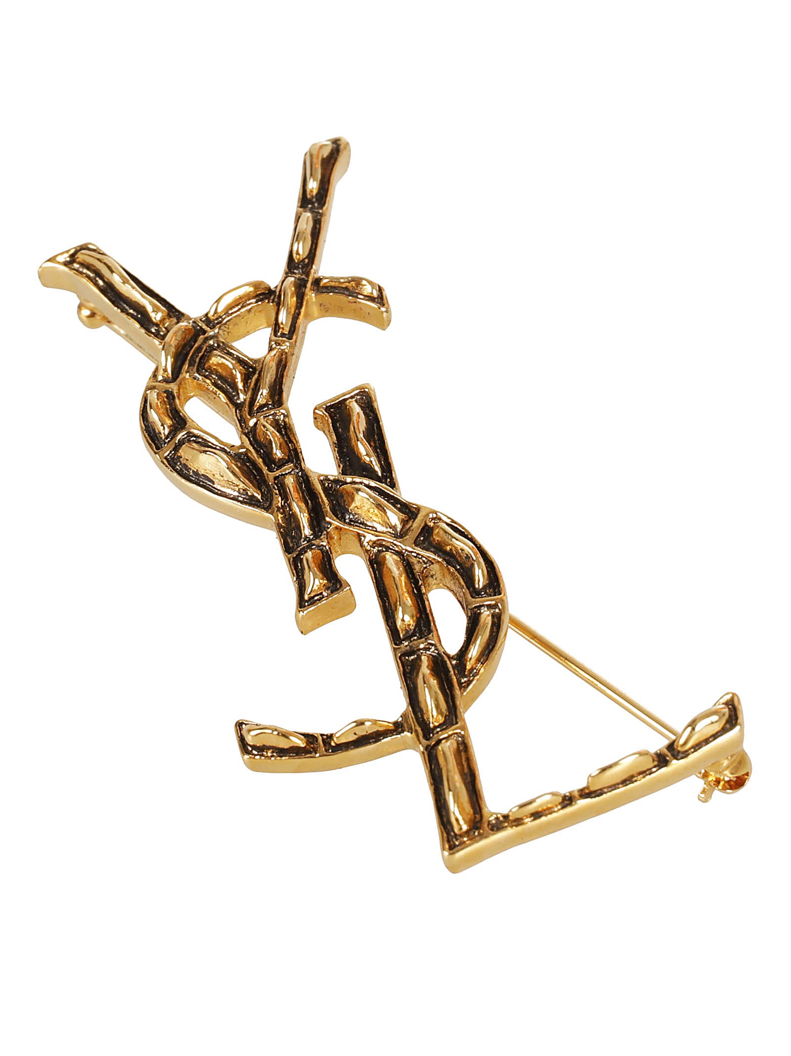 Shop Saint Laurent Opium Initials Logo Brooch In Dore