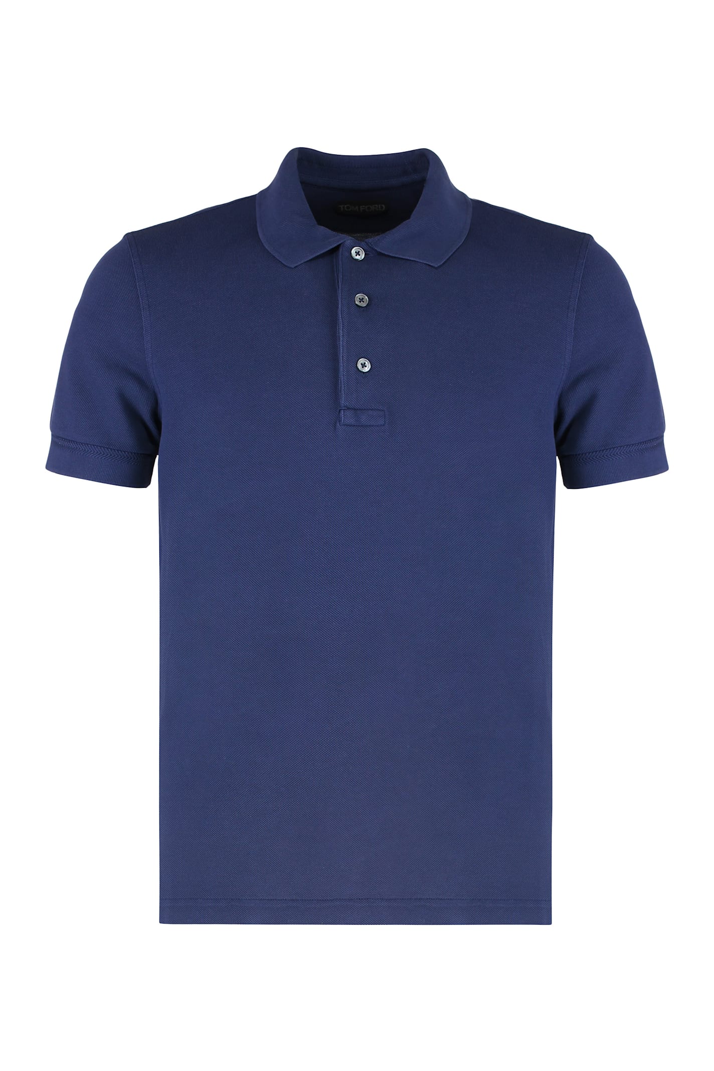 Tom Ford Black Short-sleeves Polo In Cotton Piquet Jersey Man In Blue