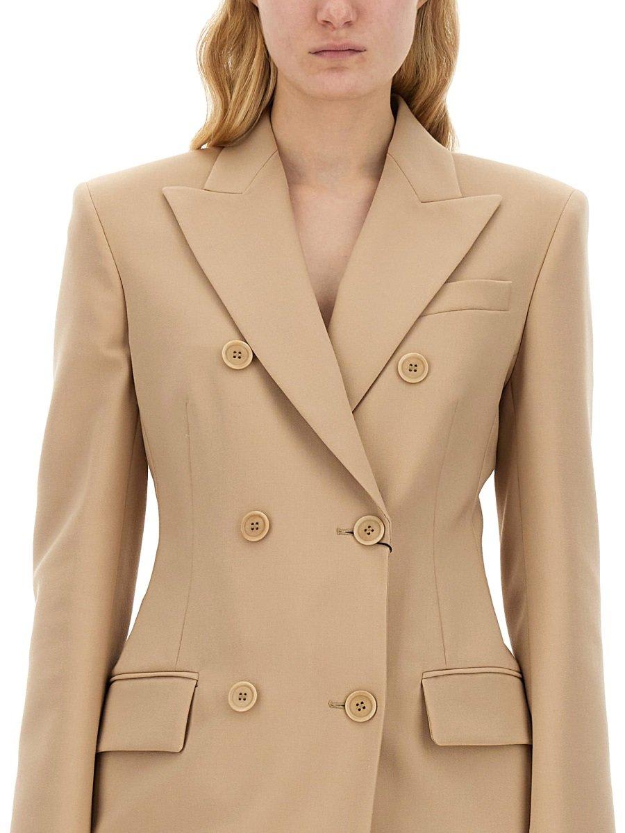 Sportmax Camel-coloured Double-breasted Jacket In Black