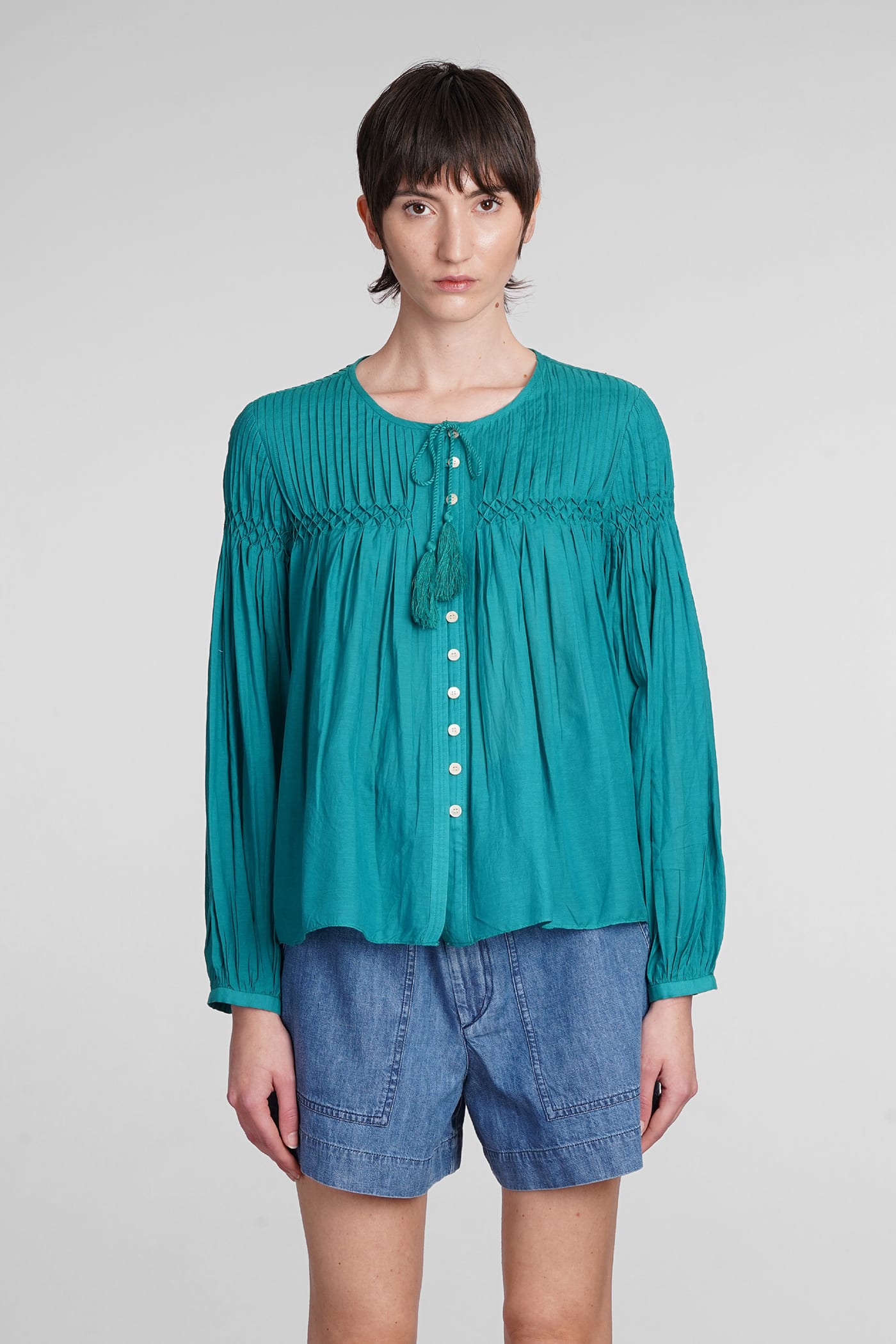 Shop Marant Etoile Abadi Shirt In Green Cotton
