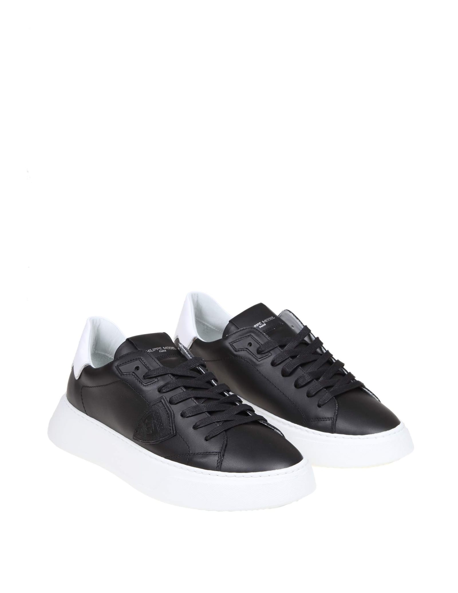 Shop Philippe Model Temple Sneakers In Black Leather In Black /white