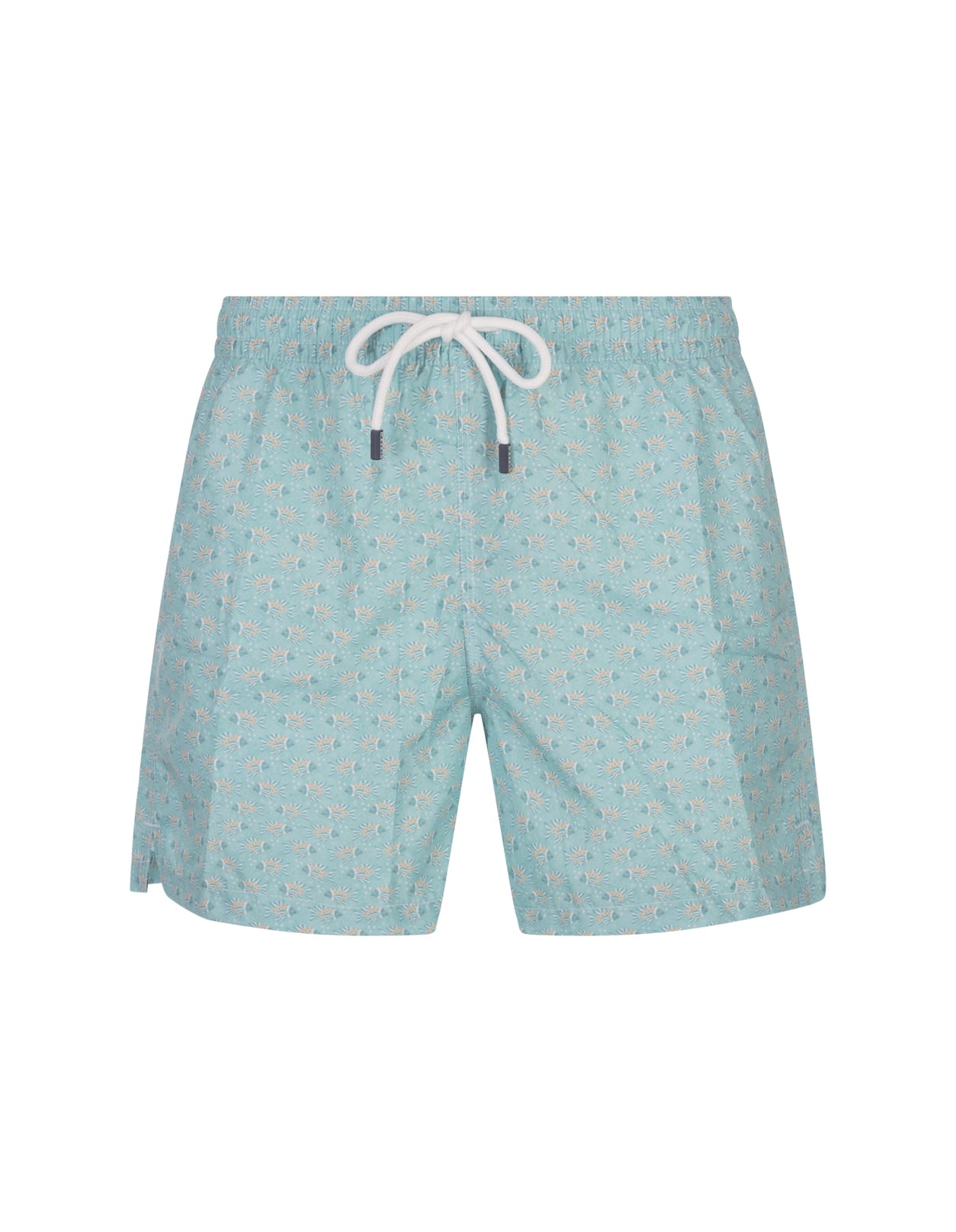 Turquoise Swim Shorts With Fish Pattern