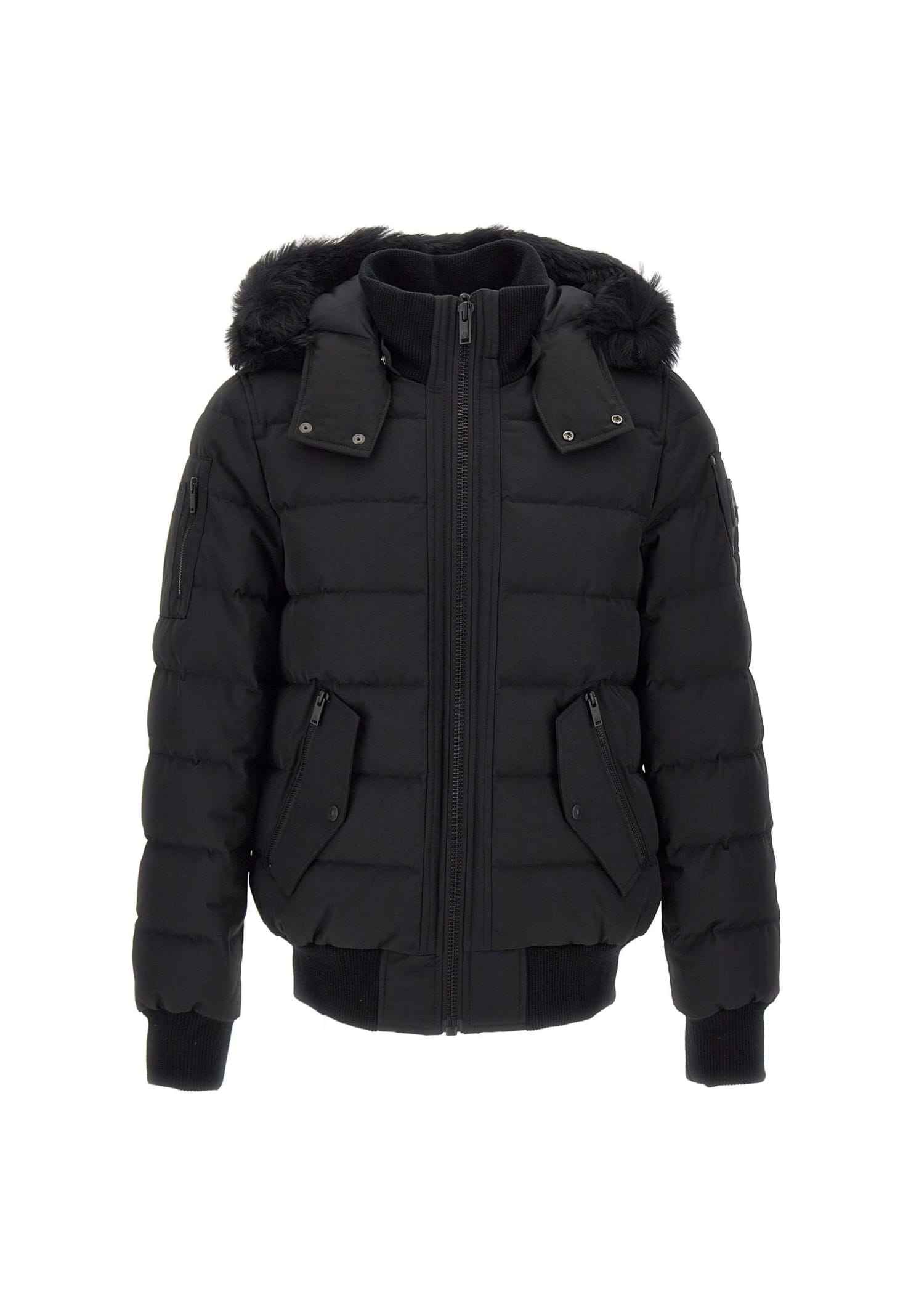 Moose Knuckles Quilted Down Jacket With Fur-trimmed Hood And Front Zipper In Black