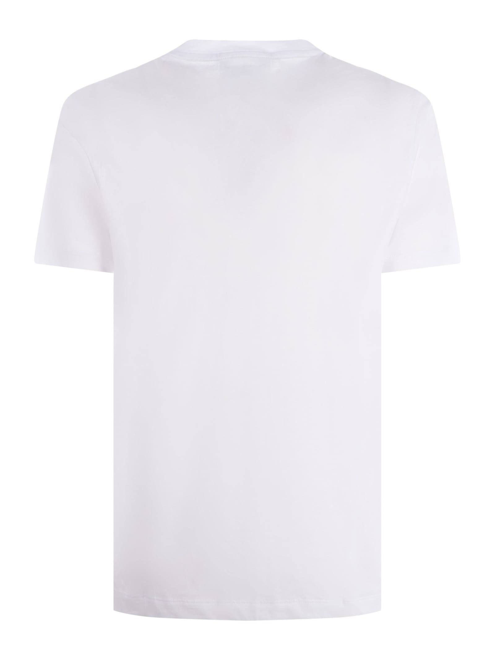 Emporio Armani White Crewneck T-shirt With Logo Embroidery On The Front In Bianco