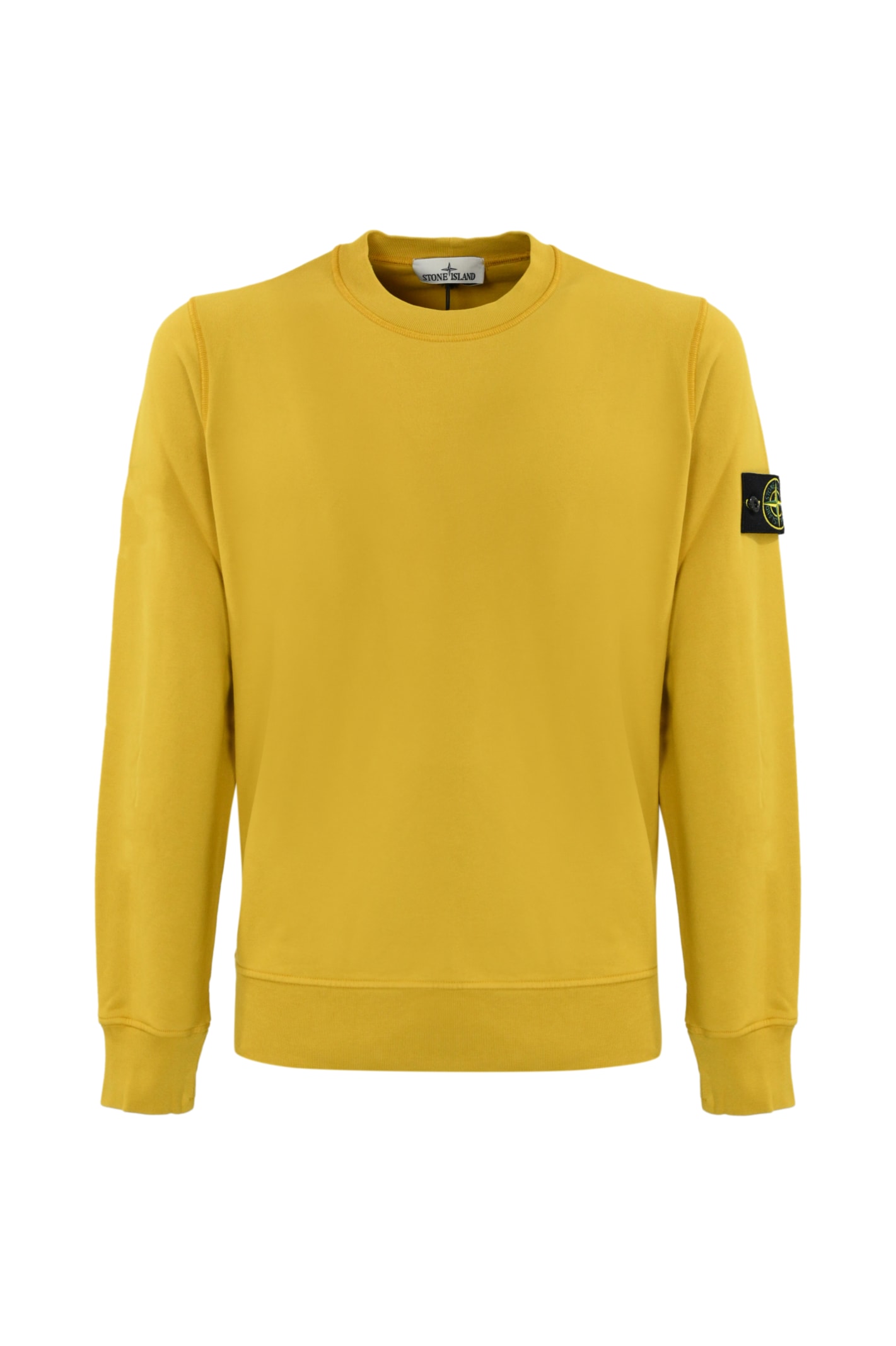 Shop Stone Island Cotton Sweatshirt 63051 In Mustard