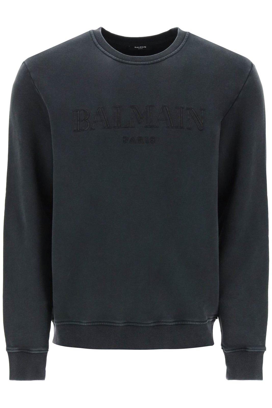 Shop Balmain Vintage Logo Embroidered Sweatshirt In Gris Gris (grey)
