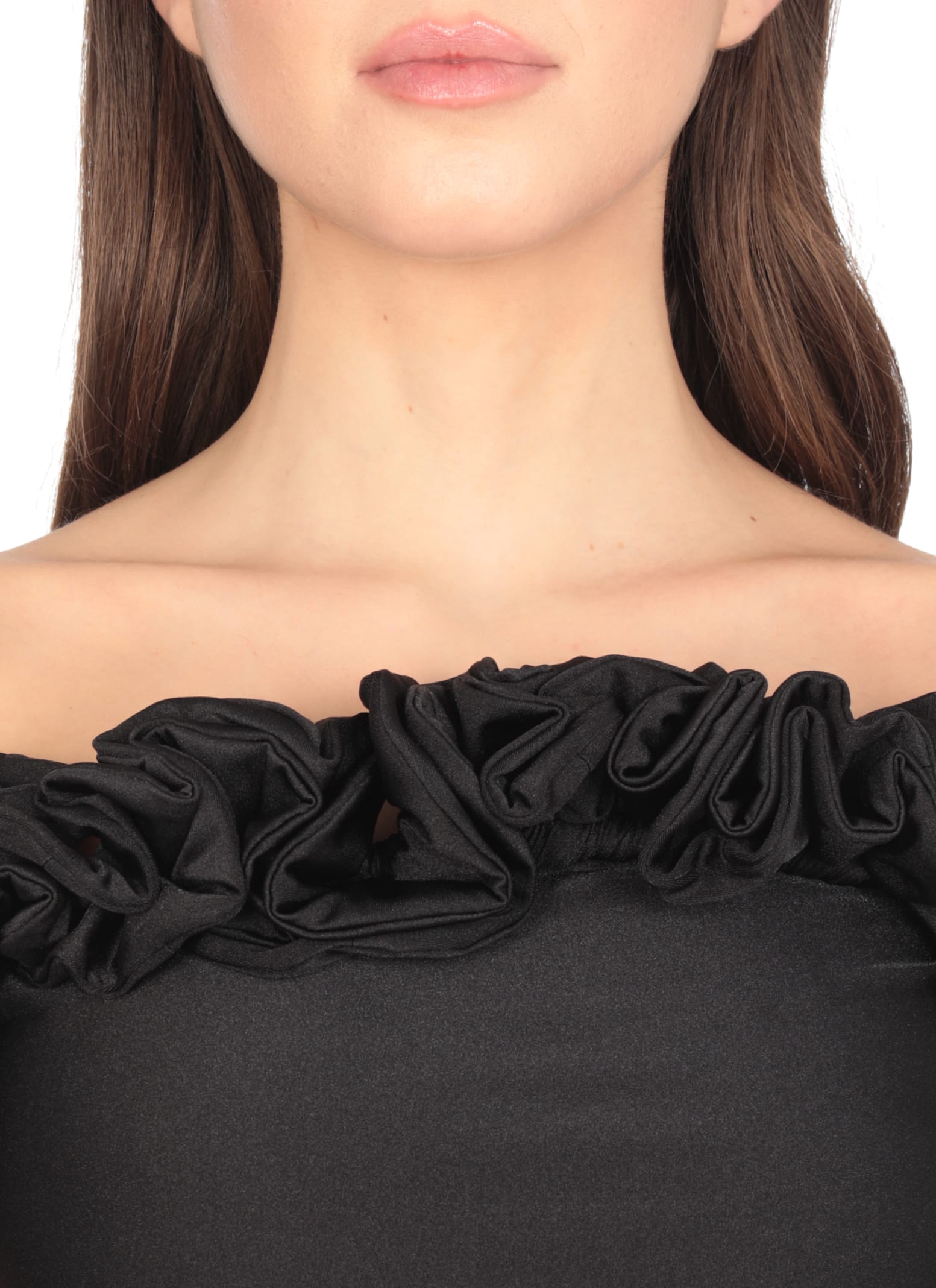 Coperni Stretch Jersey Top With Ruffles In Black