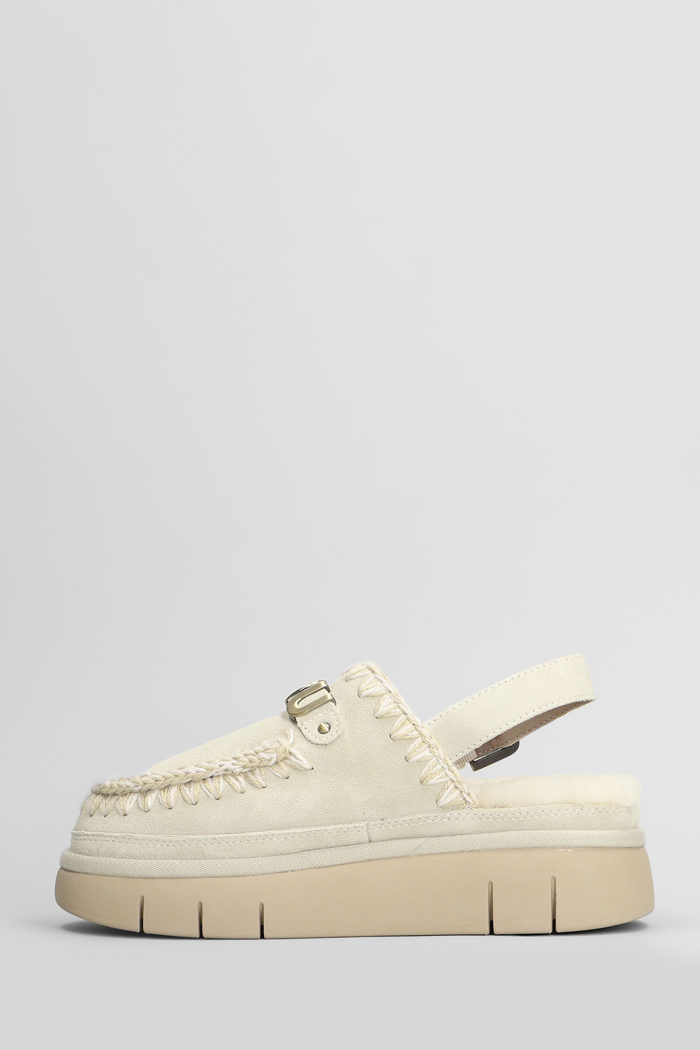 Mou Bounce Clog Slipper-mule In Grey Suede In Multi