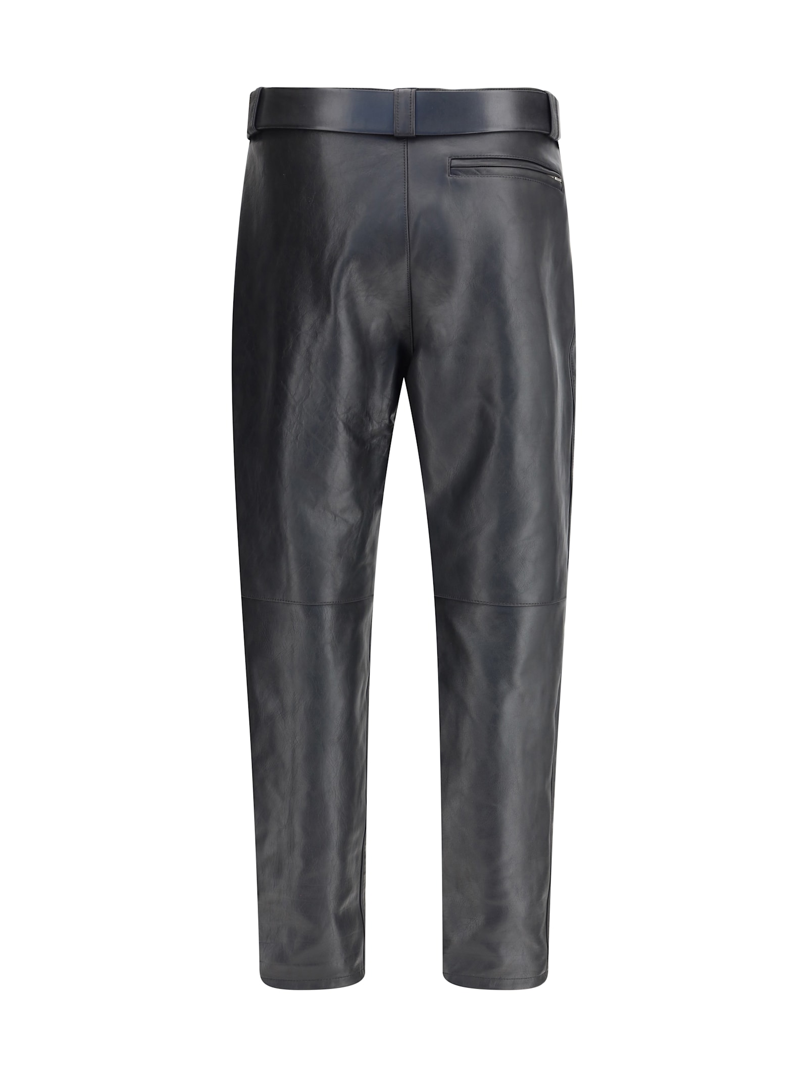 Saint Laurent Hammered Leather Belted Pants In Black