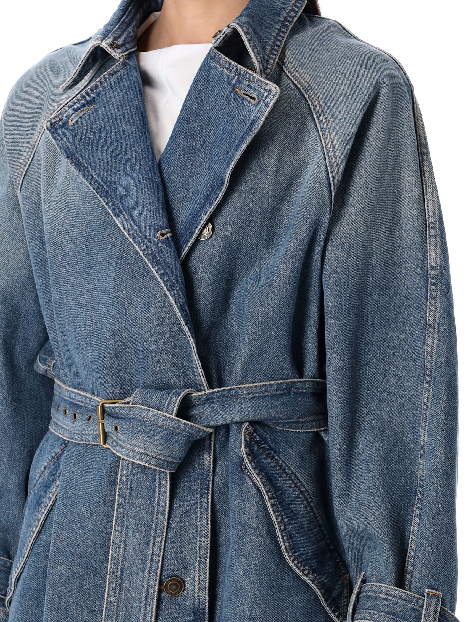 Isabel Marant Brekka Cotton Denim Trench Coat In Blue