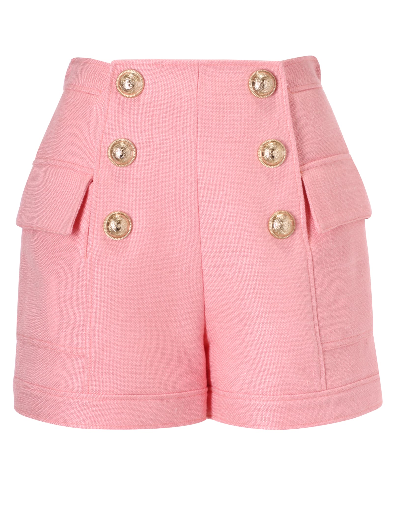 Balmain Button Embellished Shorts In Pale Pink