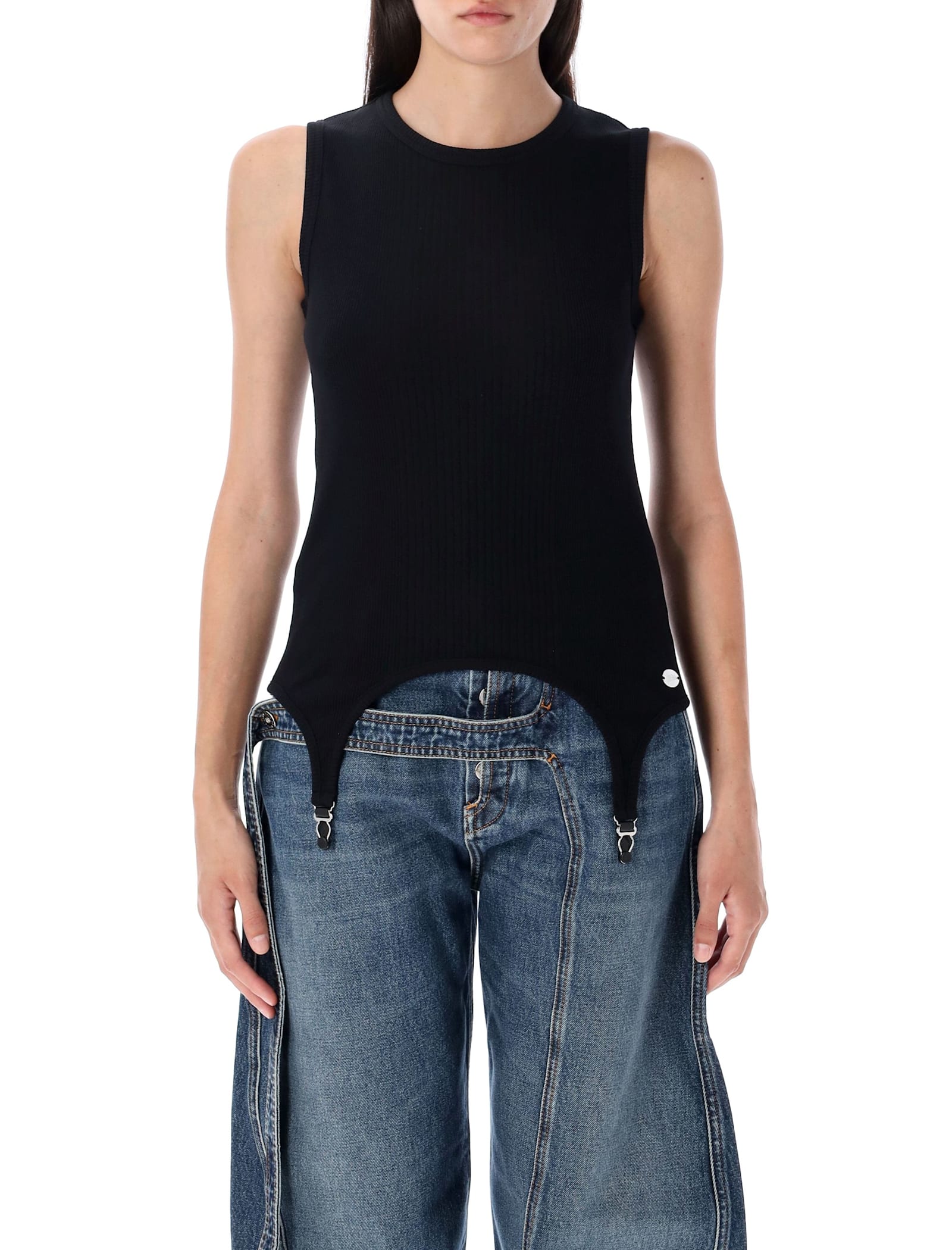 Jean Paul Gaultier Suspender Ribbed Tank Top In Black